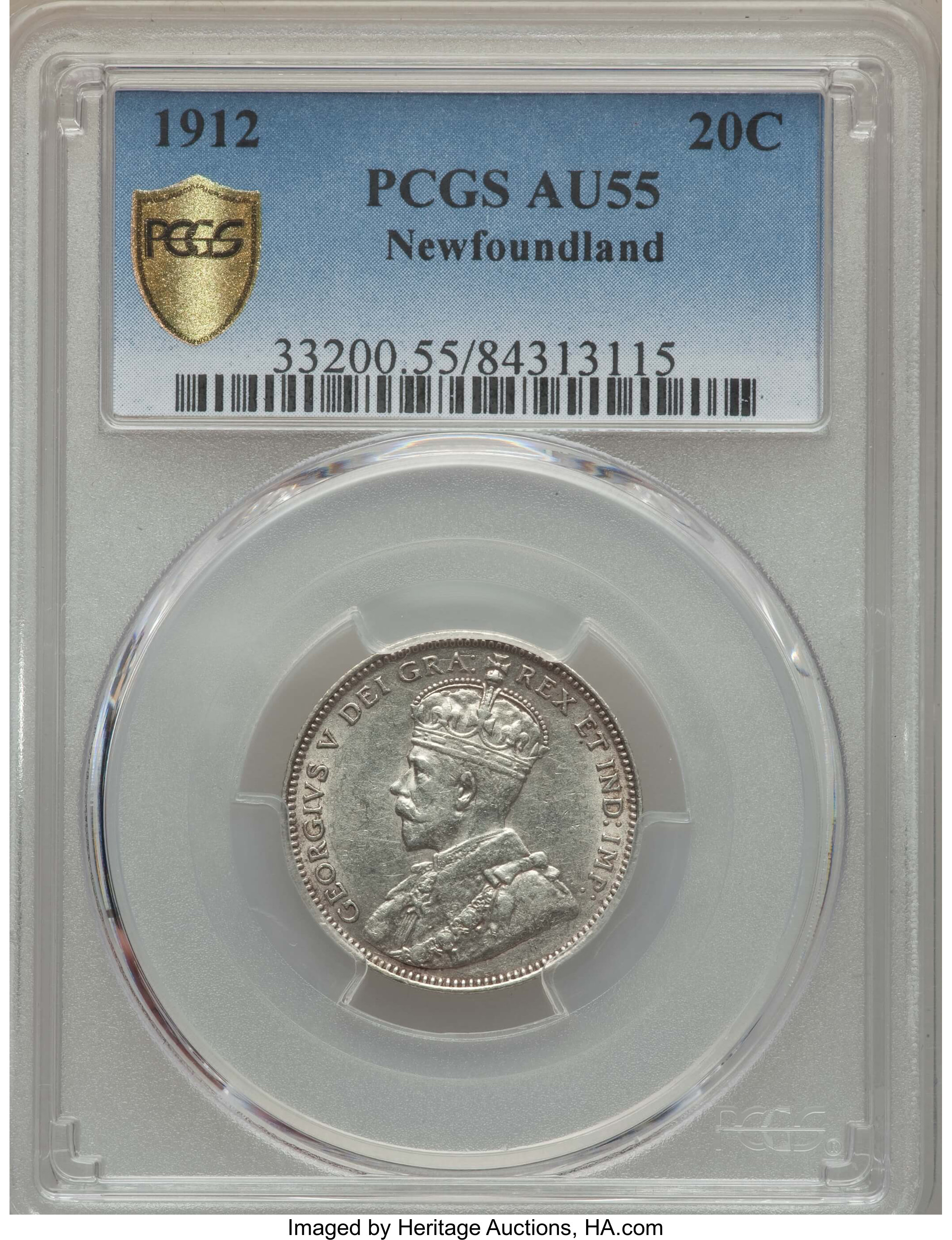 image for: Newfoundland. George V 20 Cents 1912 AU55 PCGS