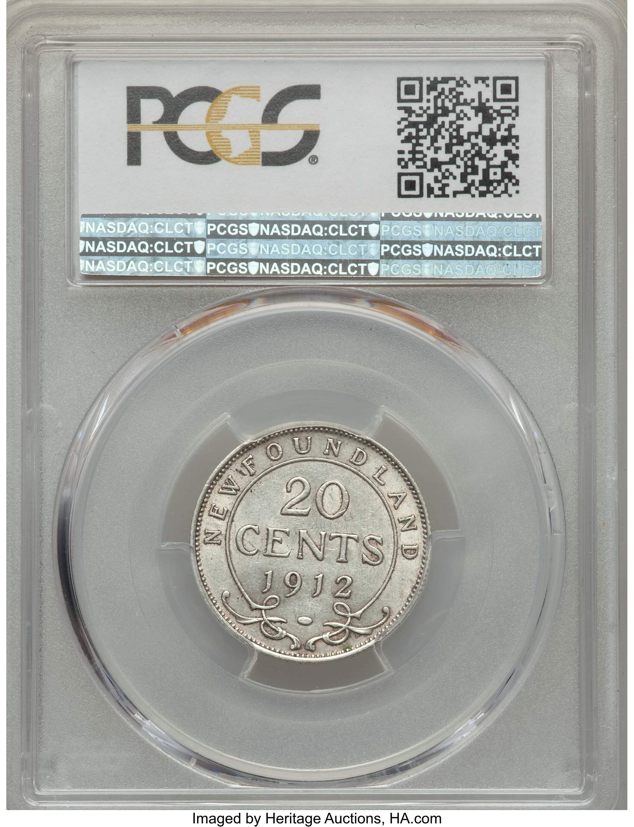 image for: Newfoundland. George V 20 Cents 1912 AU55 PCGS