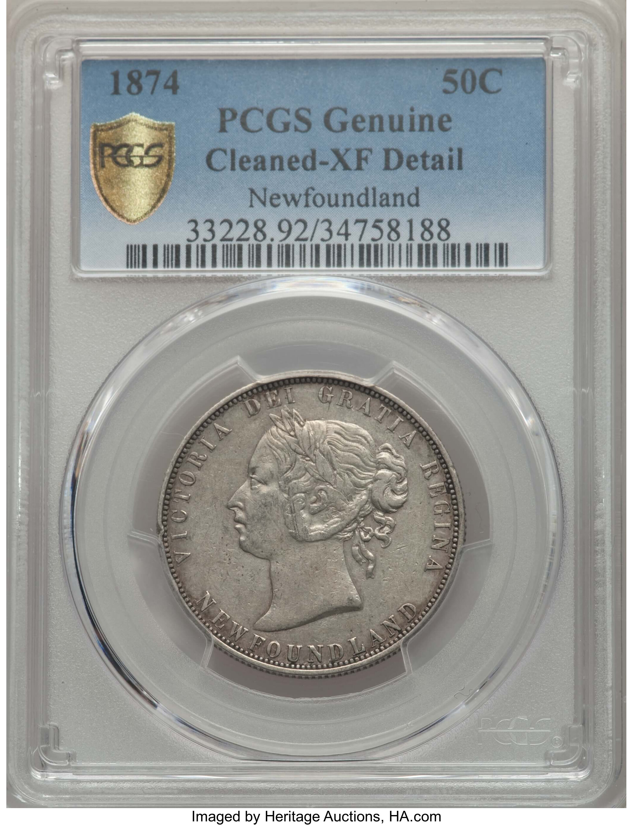 image for: Newfoundland. Victoria 50 Cents 1874 Genuine (Cleaned) PCGS