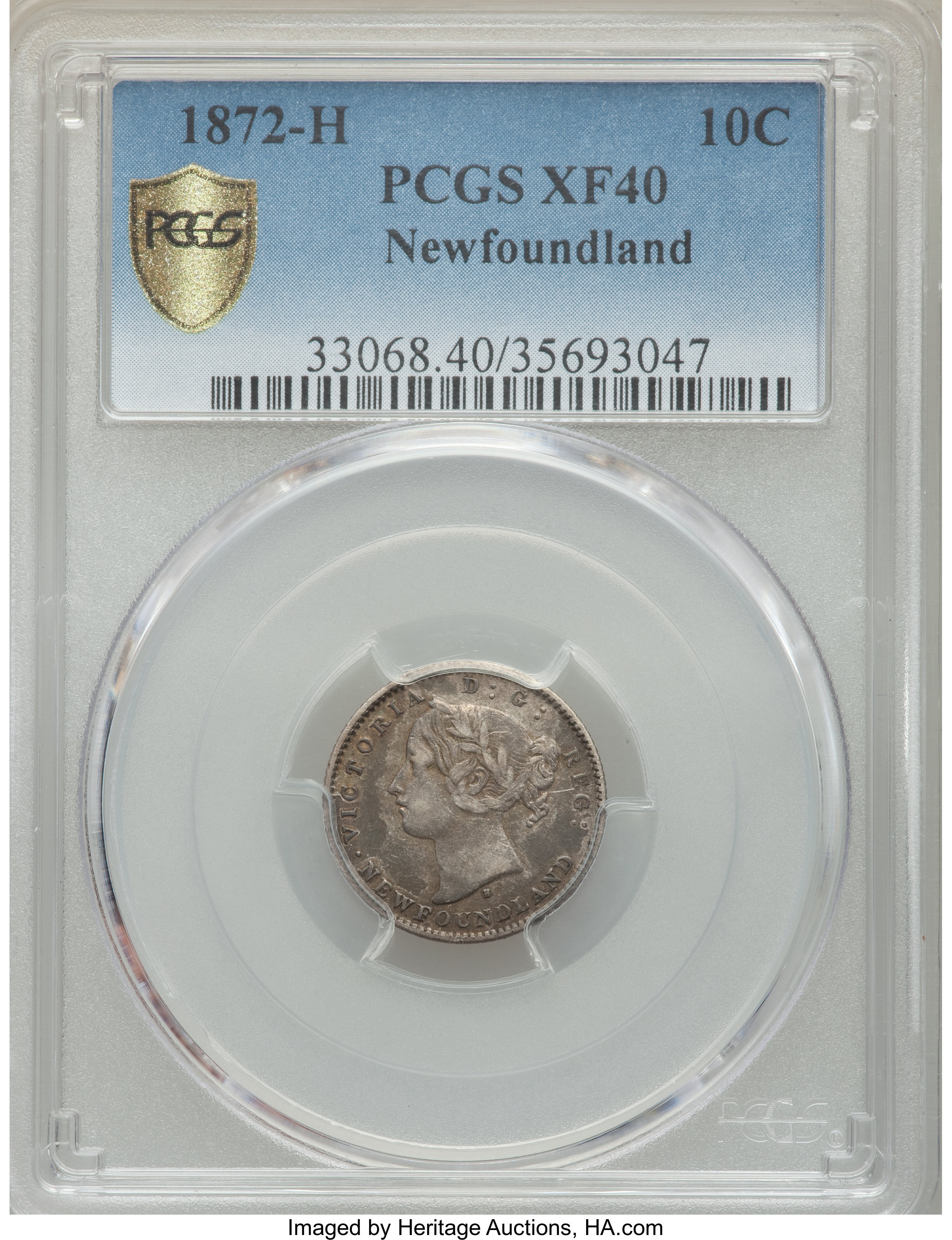 image for: Newfoundland. Victoria 10 Cents 1872-H XF40 PCGS