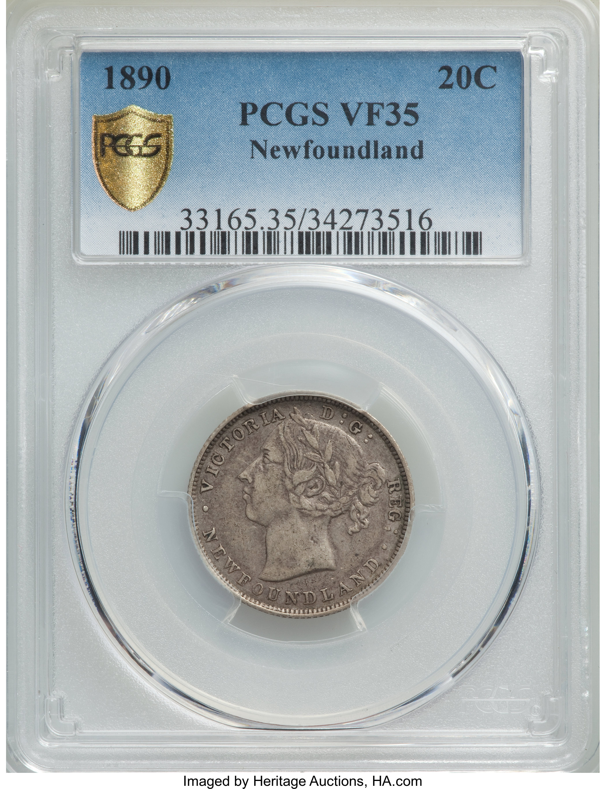 image for: Newfoundland. Victoria 20 Cents 1890 VF35 PCGS