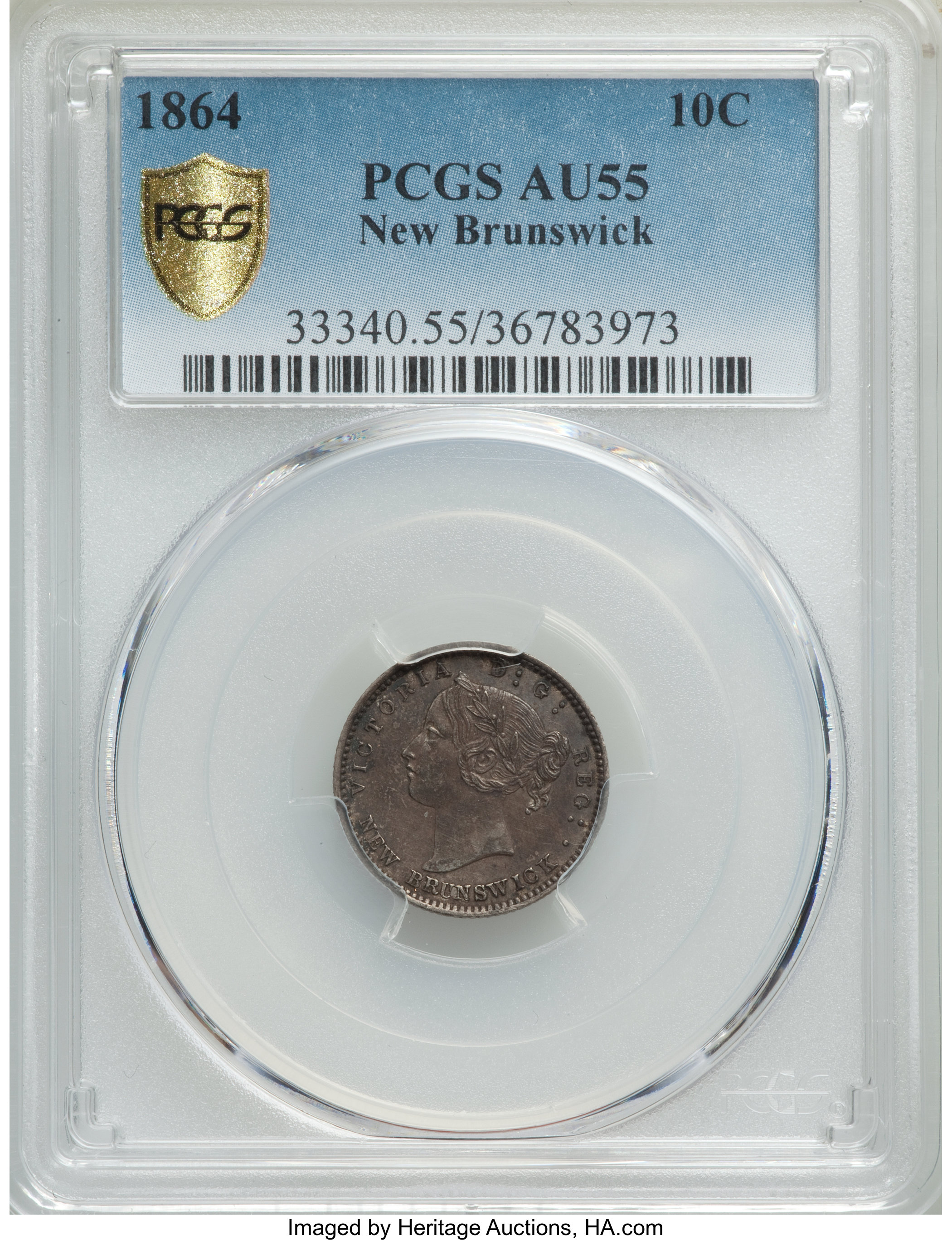 image for: New Brunswick. Victoria 10 Cents 1864 AU55 PCGS