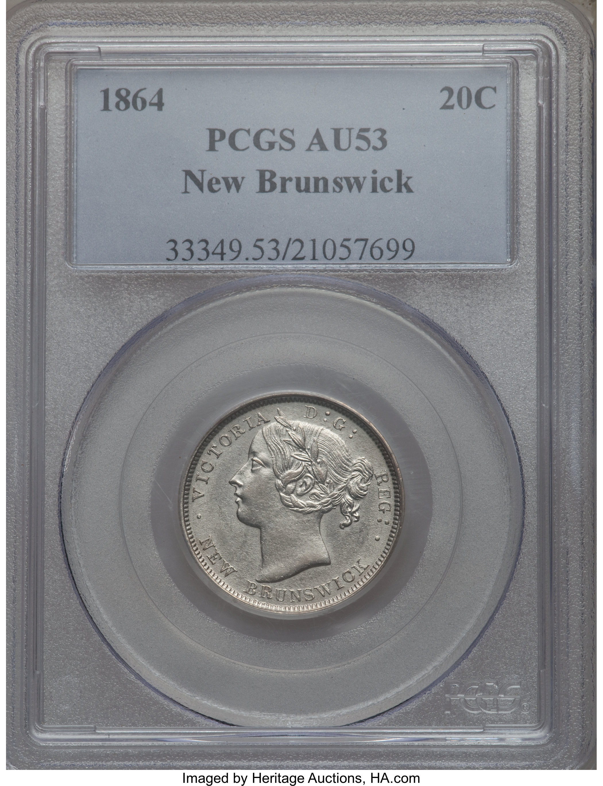 image for: New Brunswick. Victoria 20 Cents 1864 AU53 PCGS