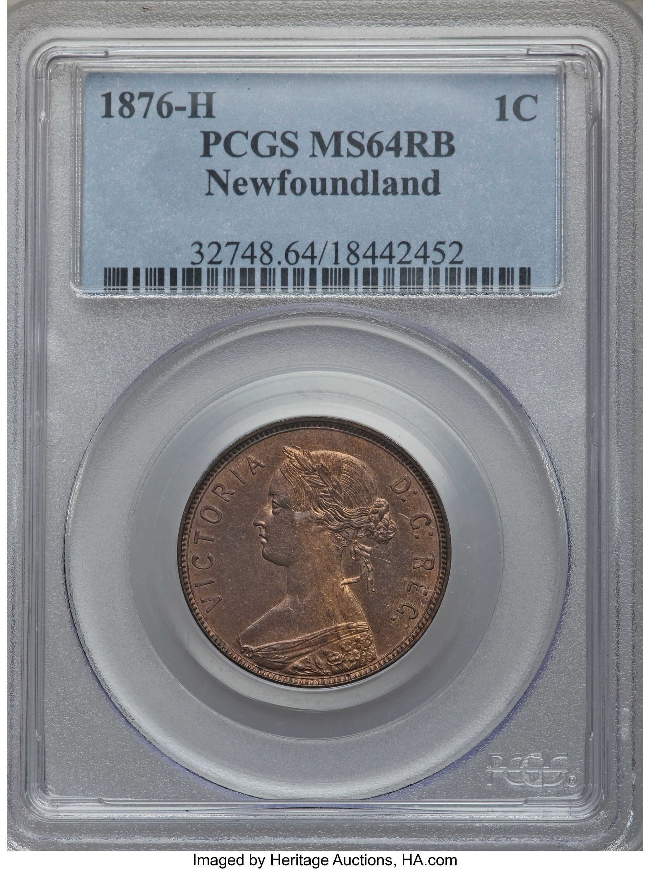 image for: Newfoundland. Victoria Cent 1876-H MS64 Red and Brown PCGS