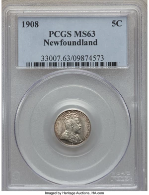 image for: Newfoundland. Edward VII 5 Cents 1908 MS63 PCGS