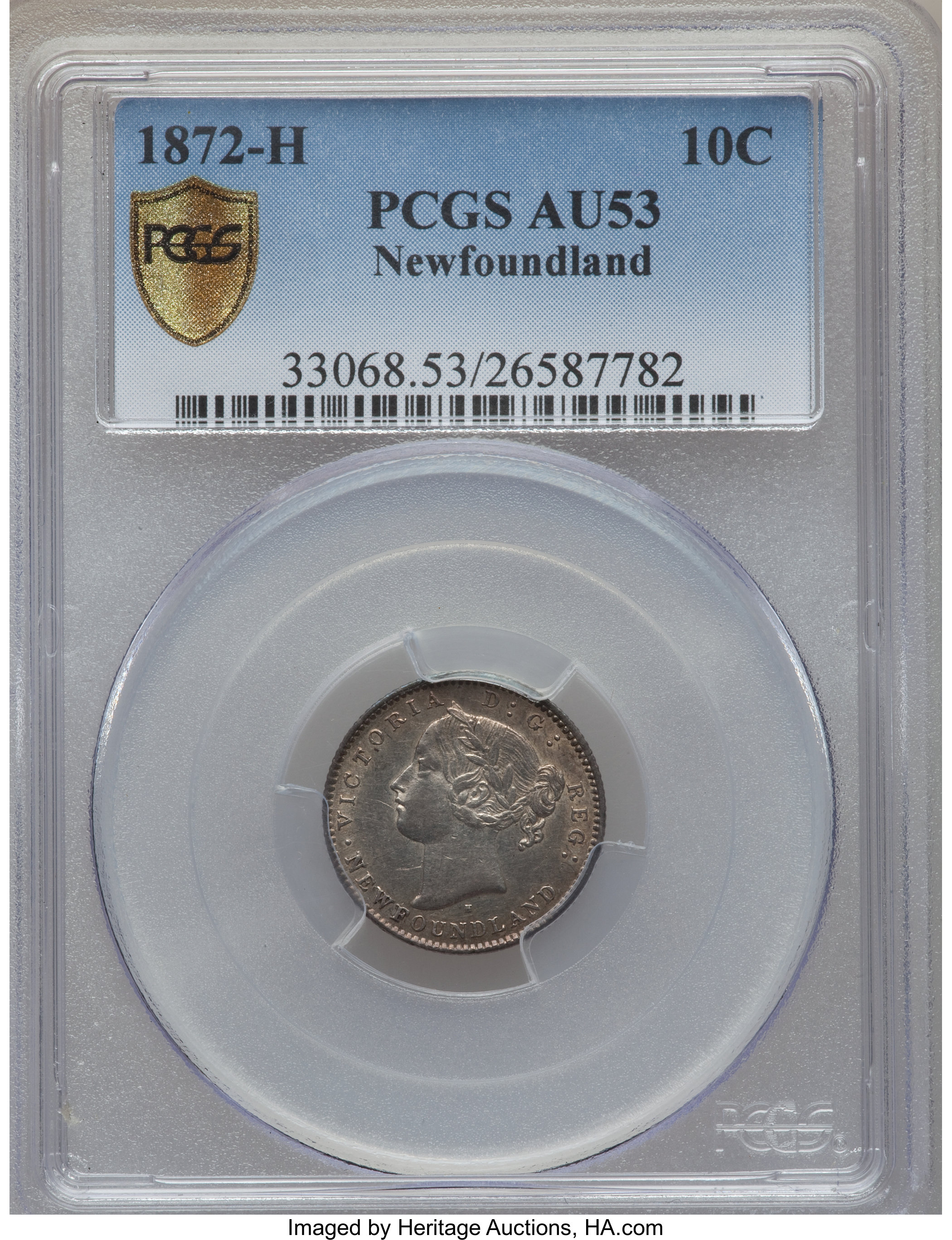 image for: Newfoundland. Victoria 10 Cents 1872-H AU53 PCGS