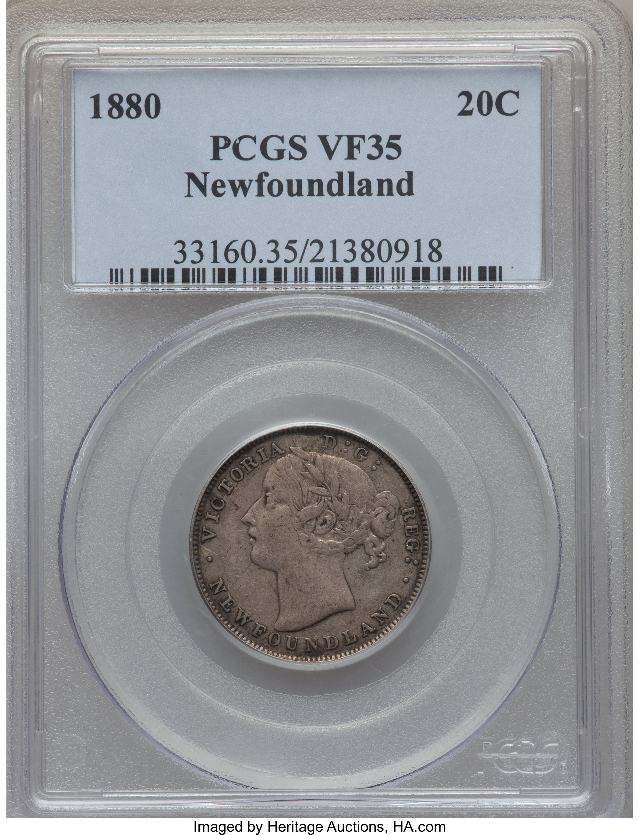 image for: Newfoundland. Victoria 20 Cents 1880 VF35 PCGS