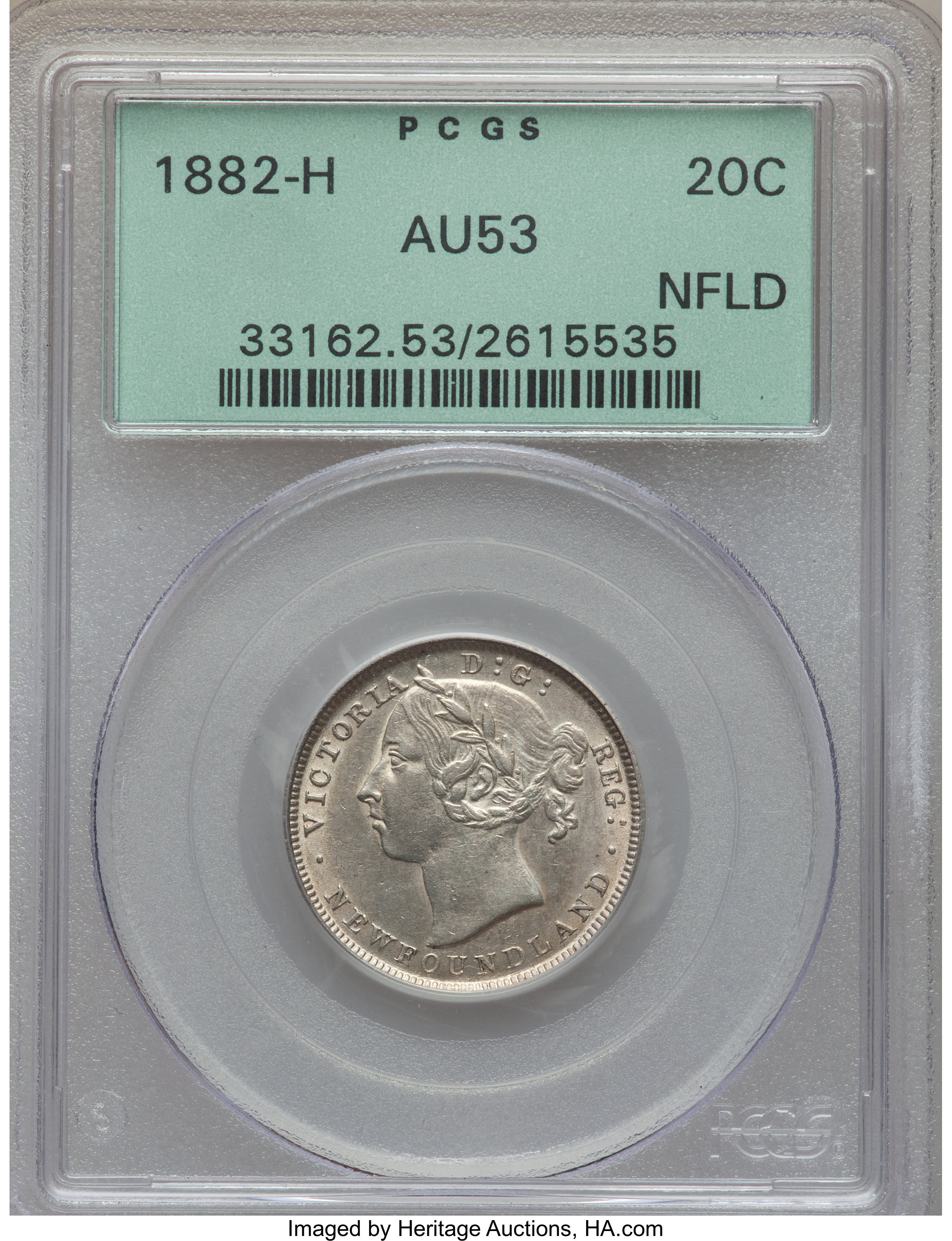 image for: Newfoundland. Victoria 20 Cents 1882-H AU53 PCGS