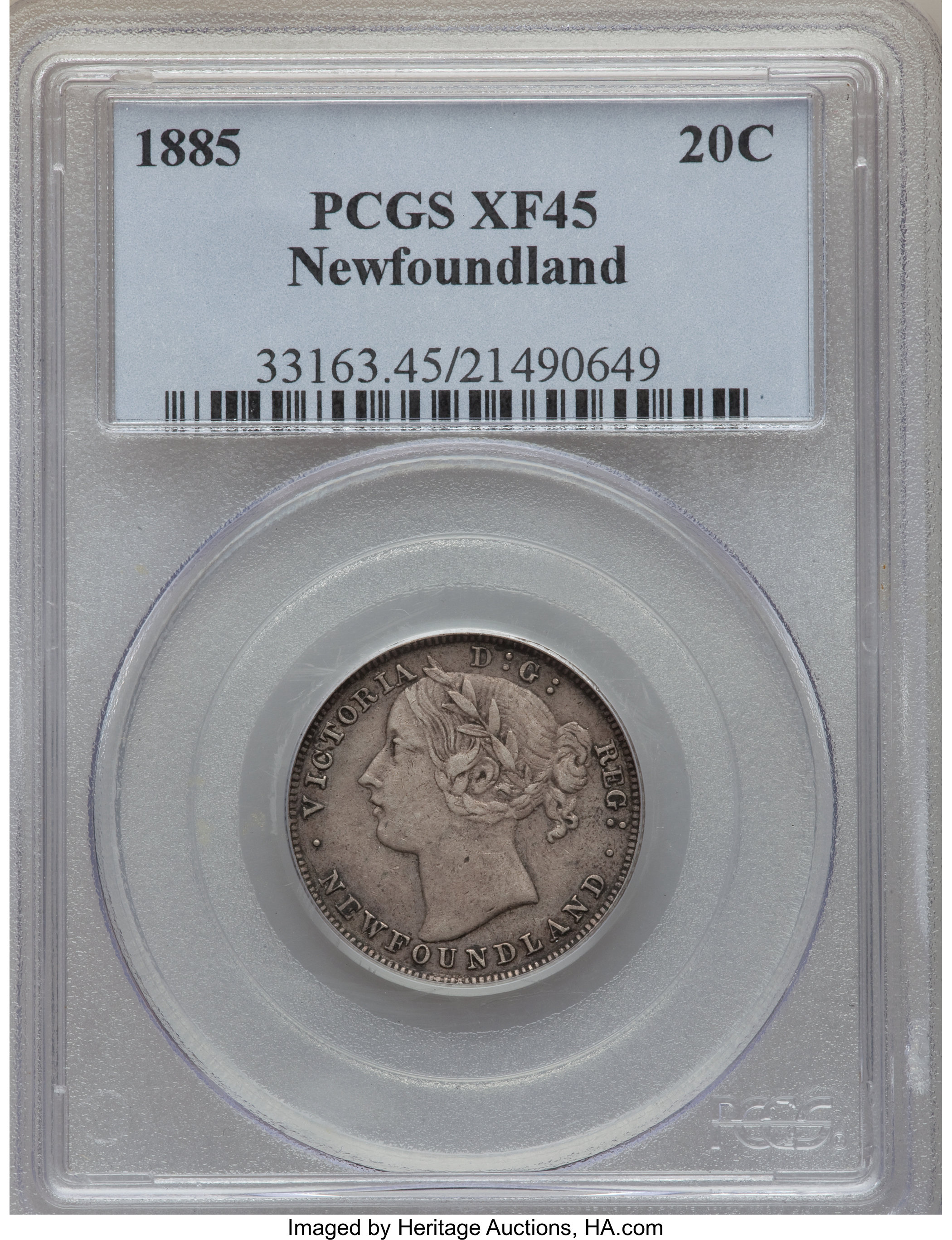 image for: Newfoundland. Victoria 20 Cents 1885 XF45 PCGS