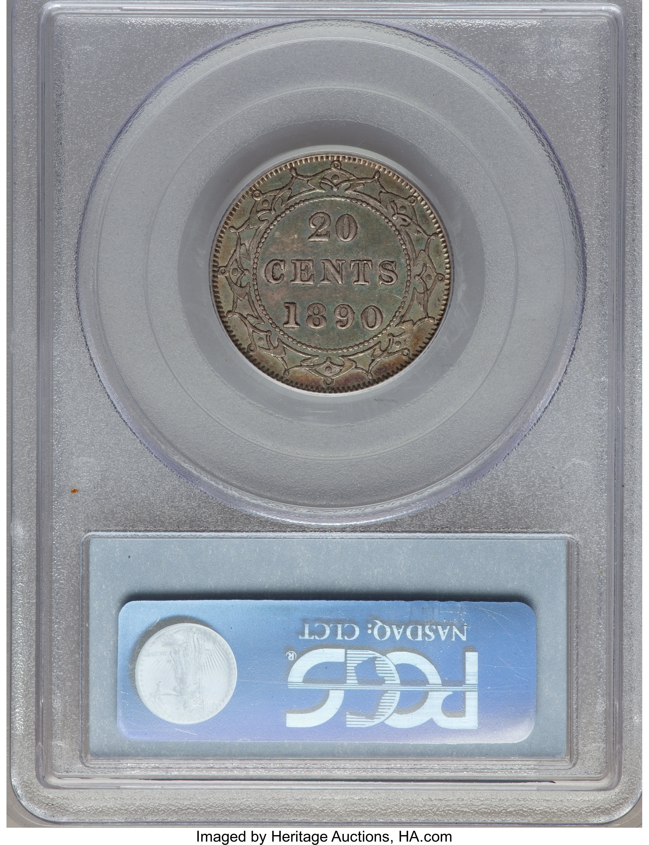 image for: Newfoundland. Victoria 20 Cents 1890 AU53 PCGS