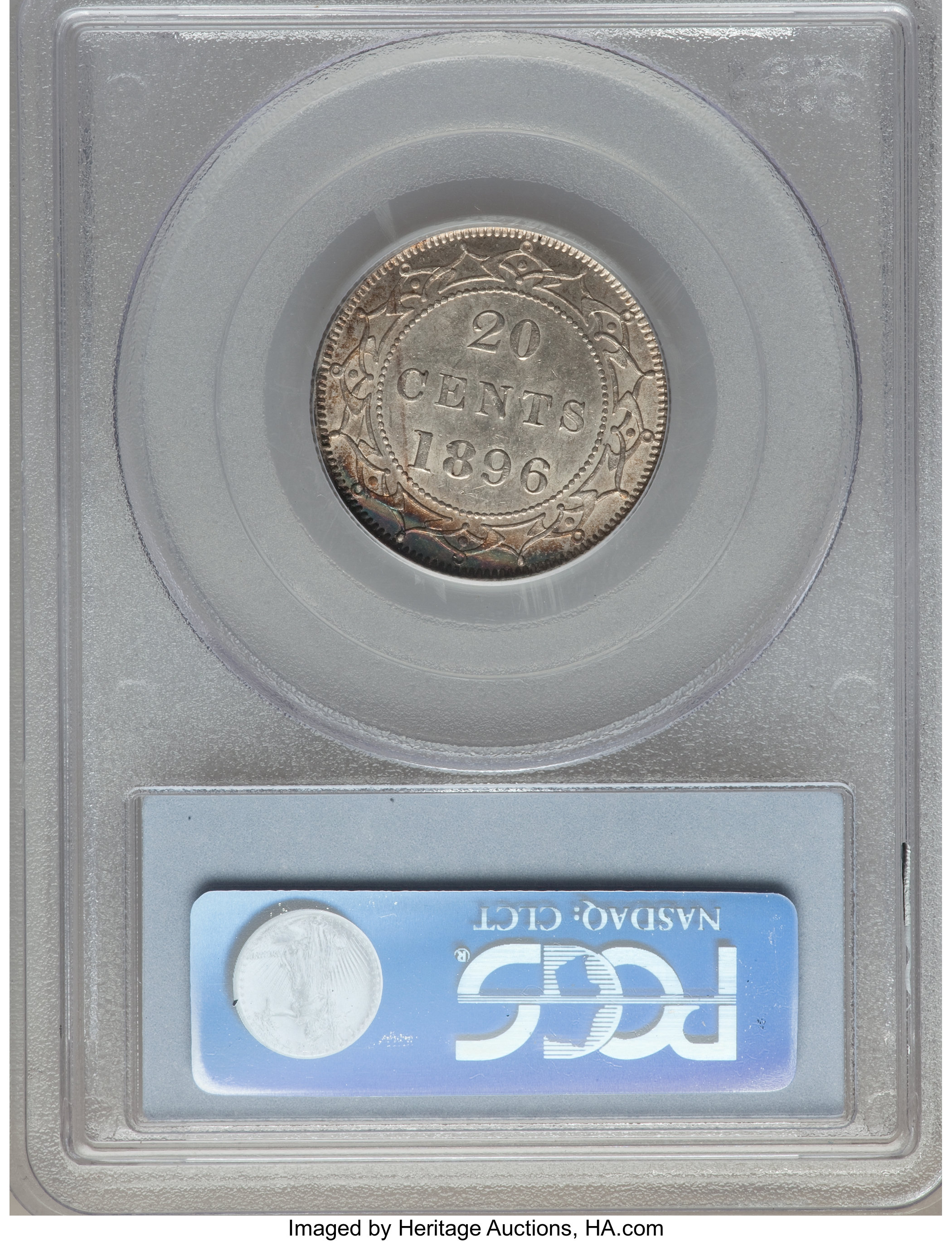 image for: Newfoundland. Victoria "Large 96" 20 Cents 1896 AU58 PCGS