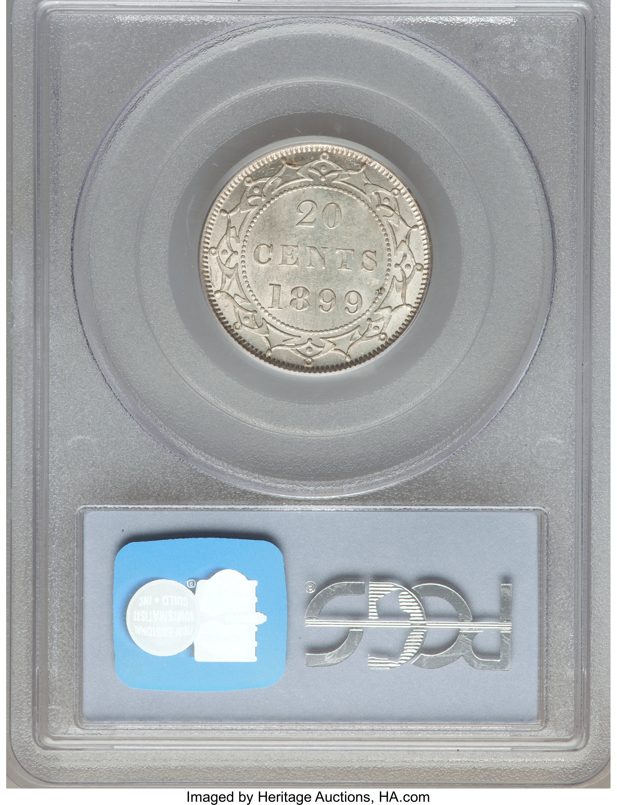 image for: Newfoundland. Victoria "Large 99" 20 Cents 1899 AU55 PCGS