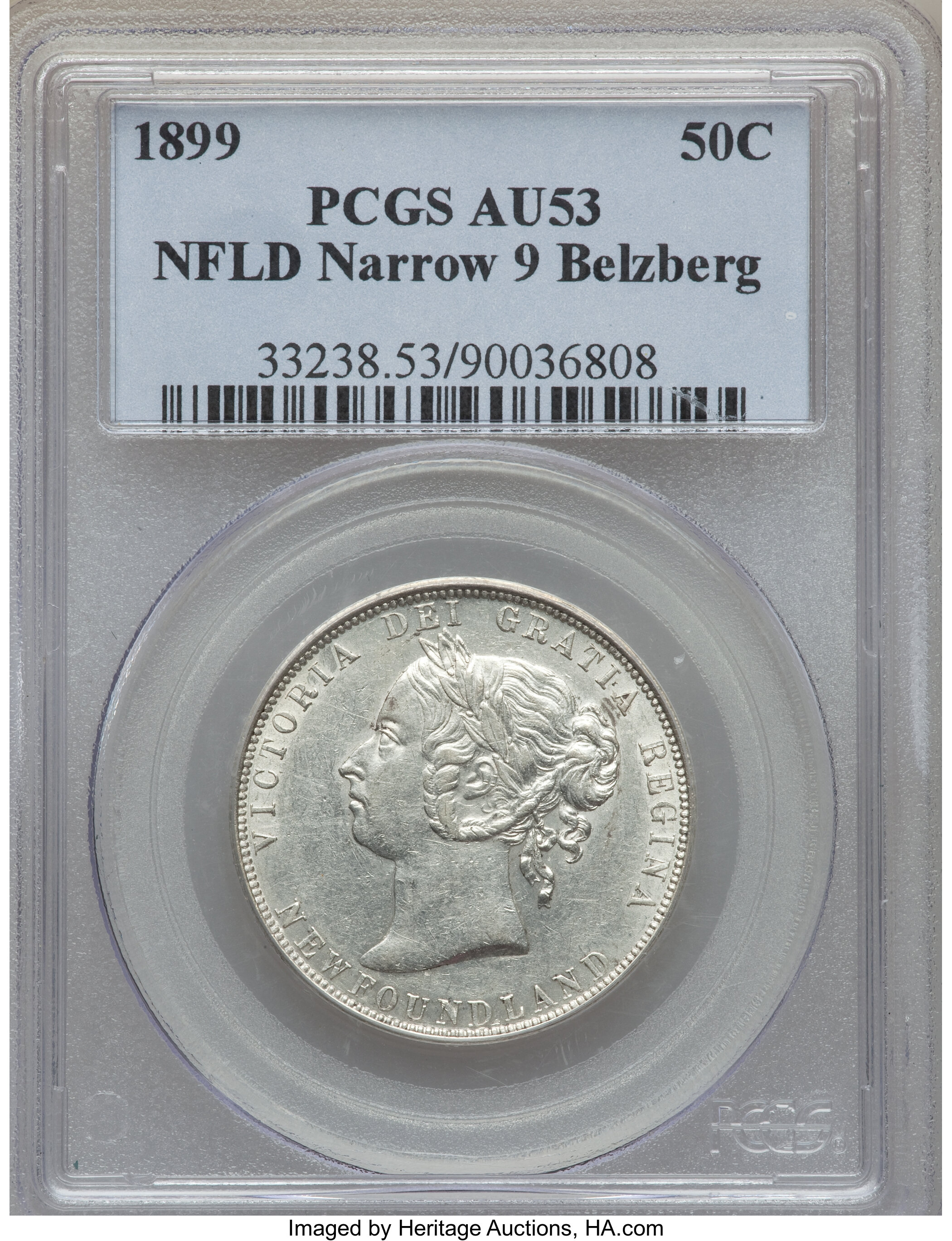 image for: Newfoundland. Victoria "Narrow 9" 50 Cents 1899 AU53 PCGS
