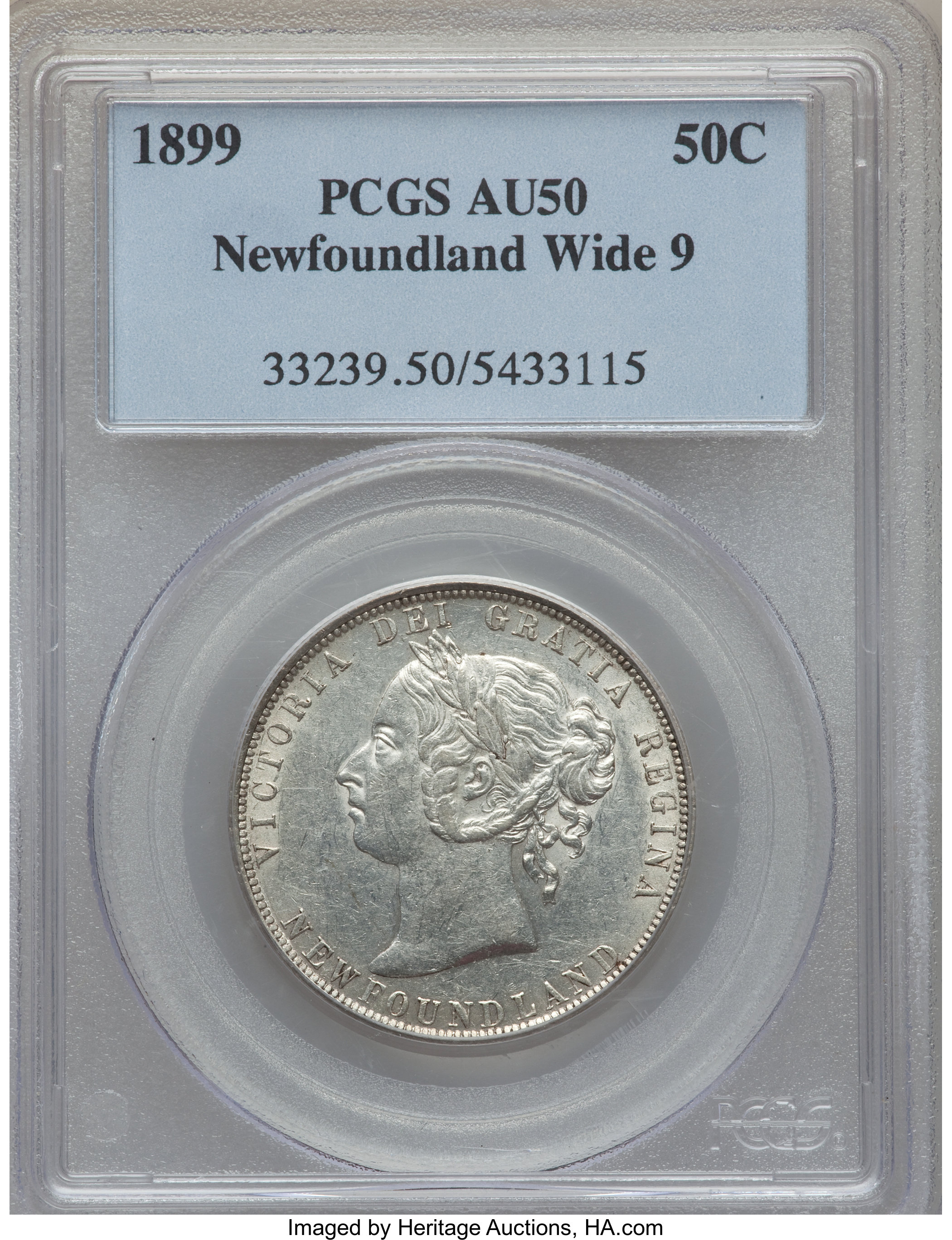 image for: Newfoundland. Victoria "Wide 9" 50 Cents 1899 AU50 PCGS