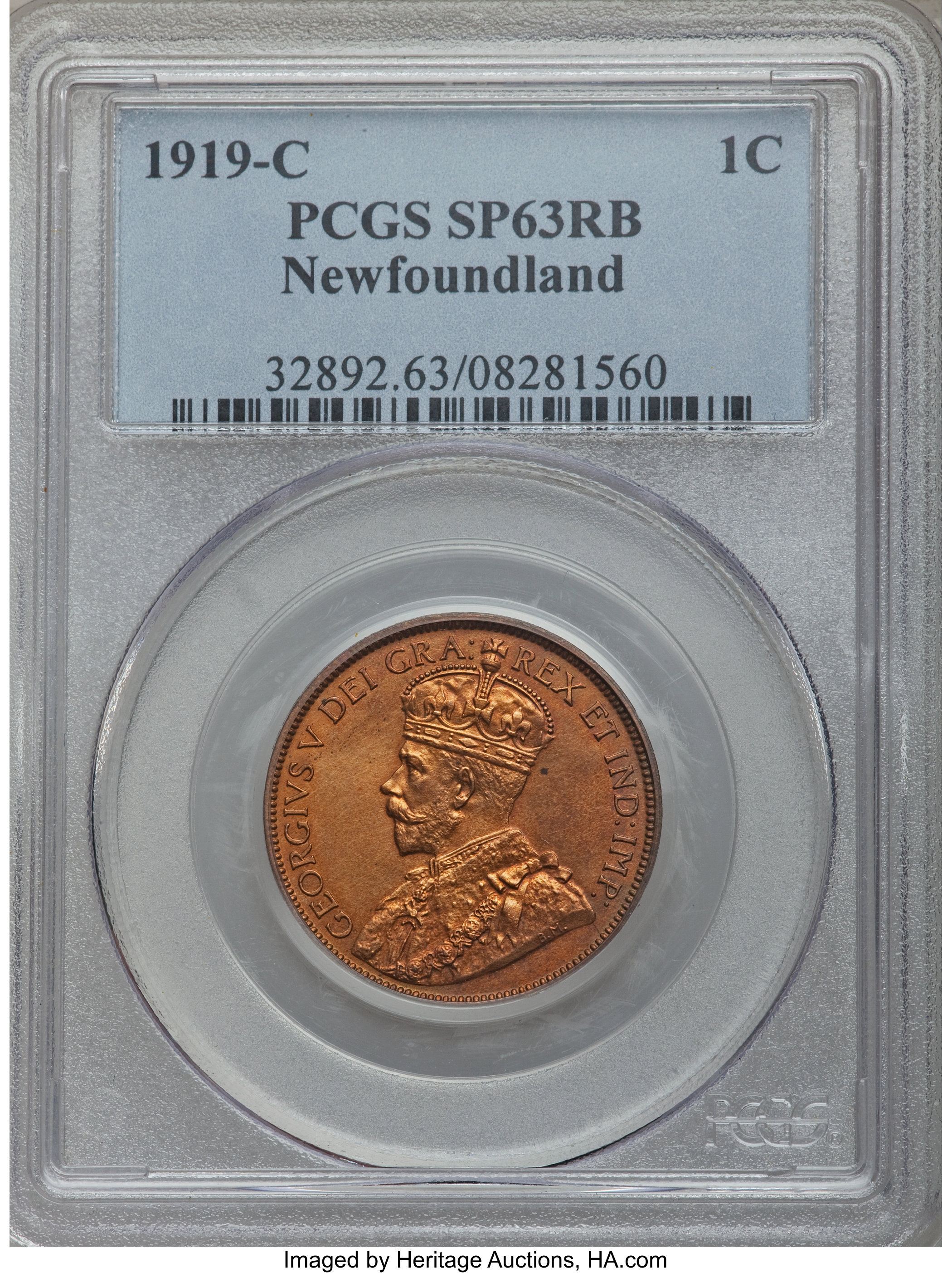 image for: Newfoundland. George V Specimen Cent 1919-C SP63 Red and Brown PCGS