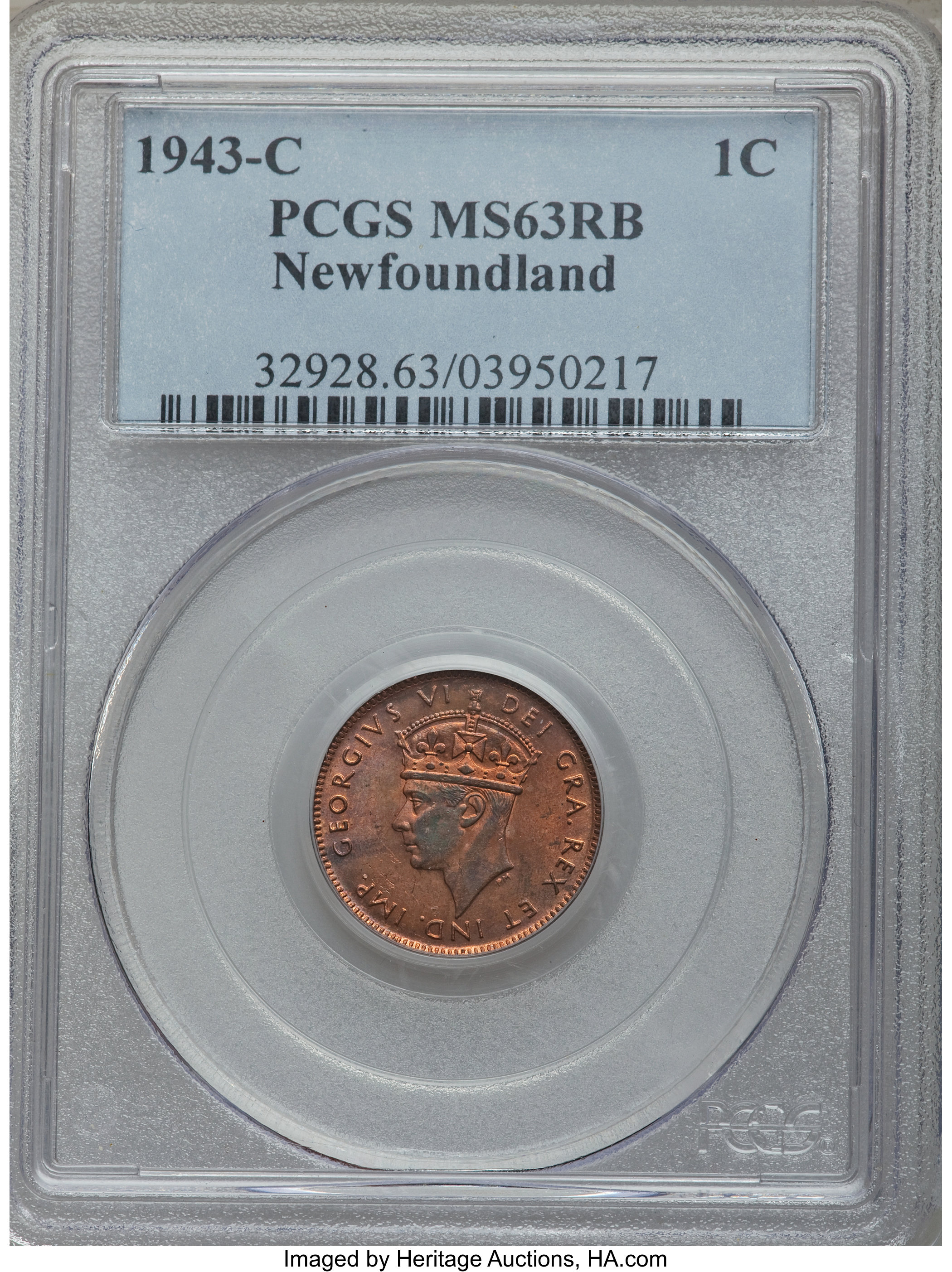 image for: Newfoundland. George VI Cent 1943-C MS63 Red and Brown PCGS