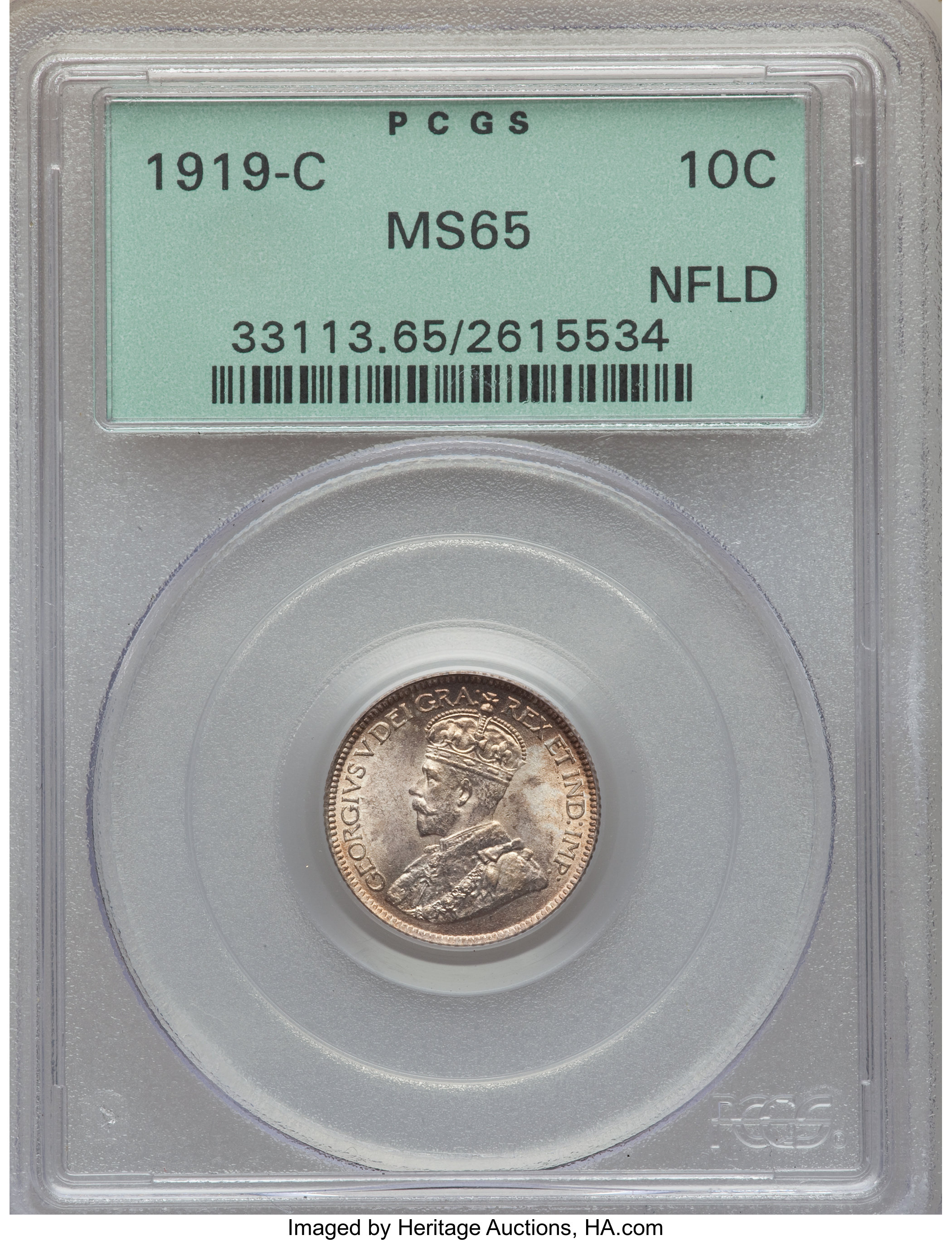 image for: Newfoundland. George V 10 Cents 1919-C MS65 PCGS