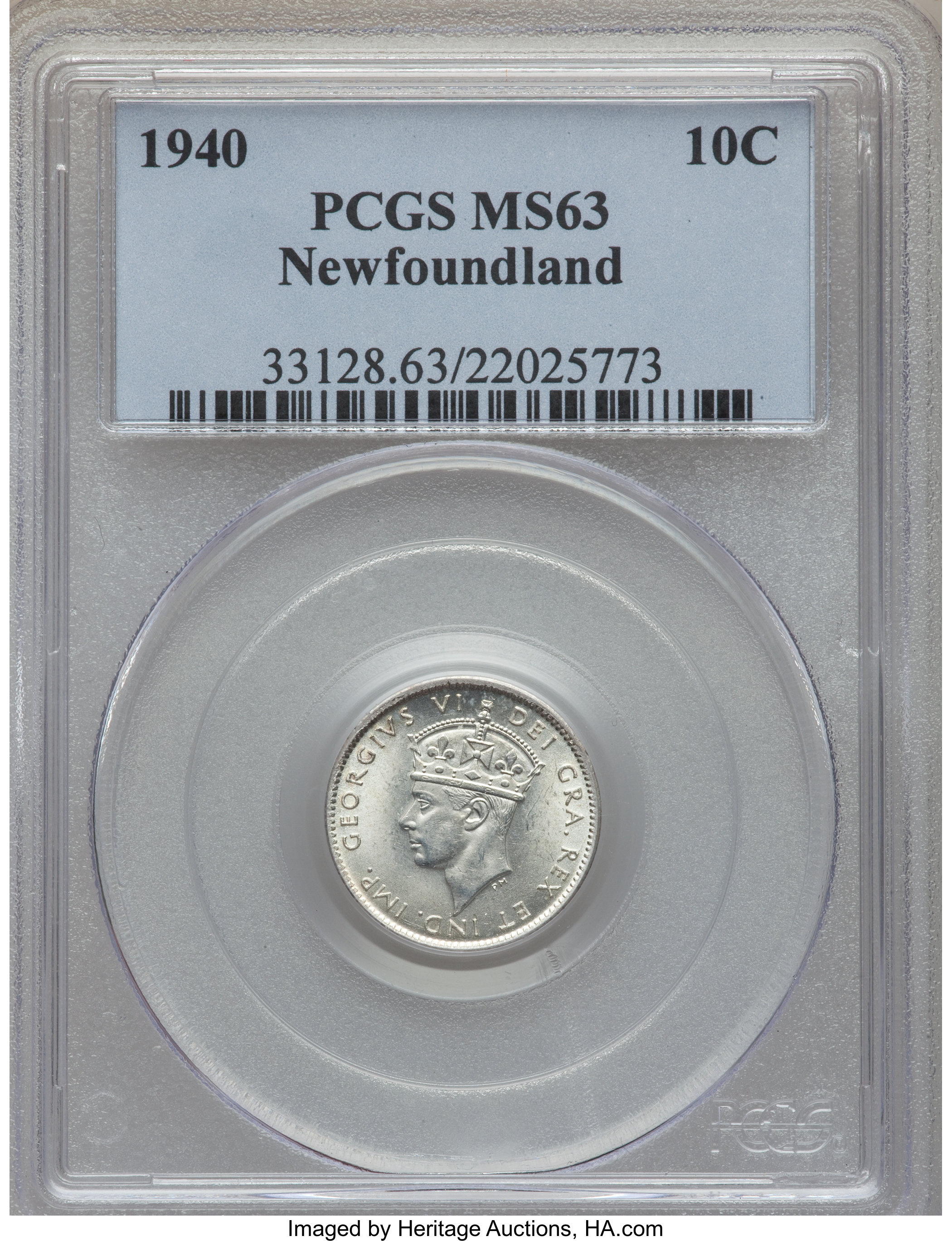 image for: Newfoundland. George VI 10 Cents 1940 MS63 PCGS