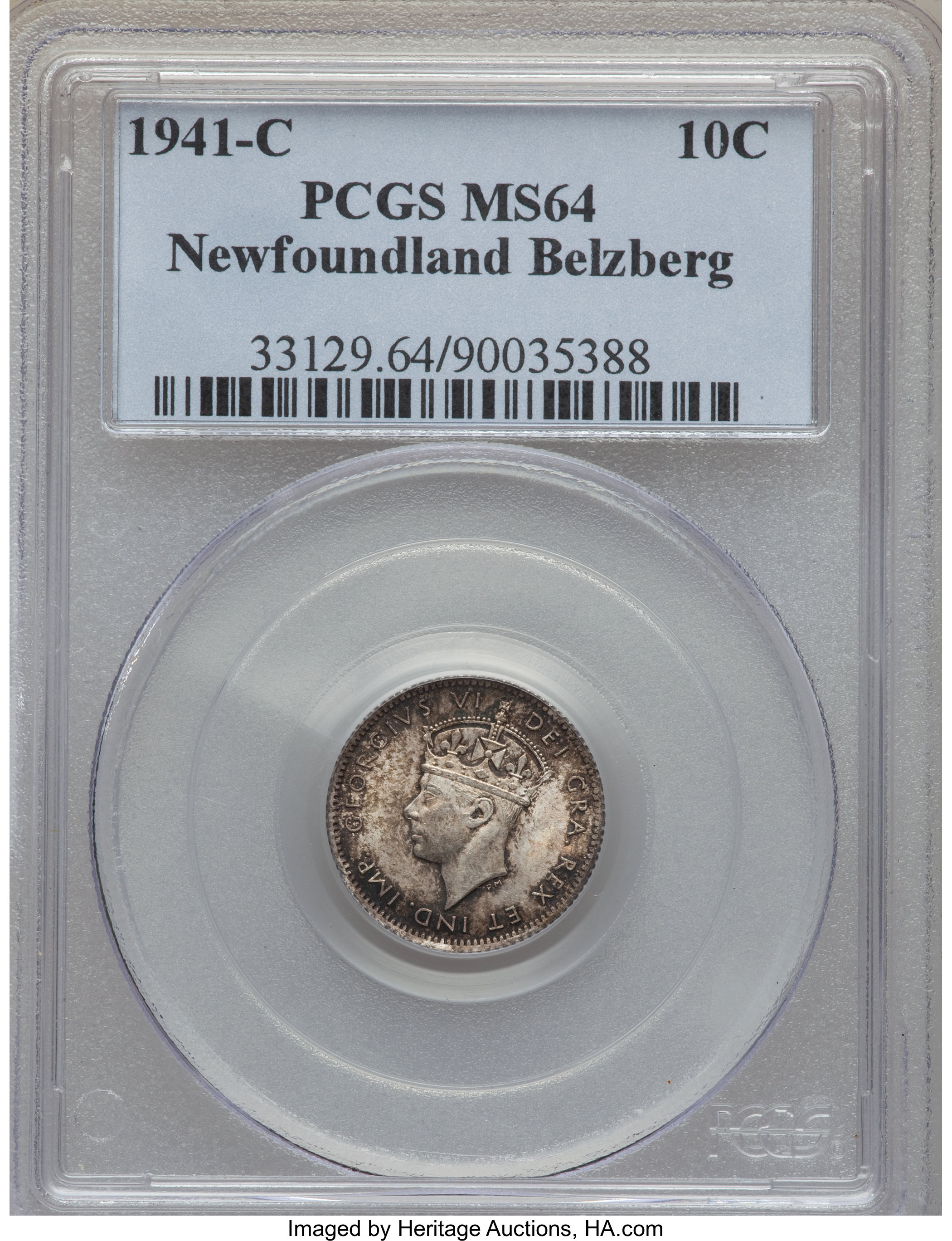 image for: Newfoundland. George VI 10 Cents 1941-C MS64 PCGS