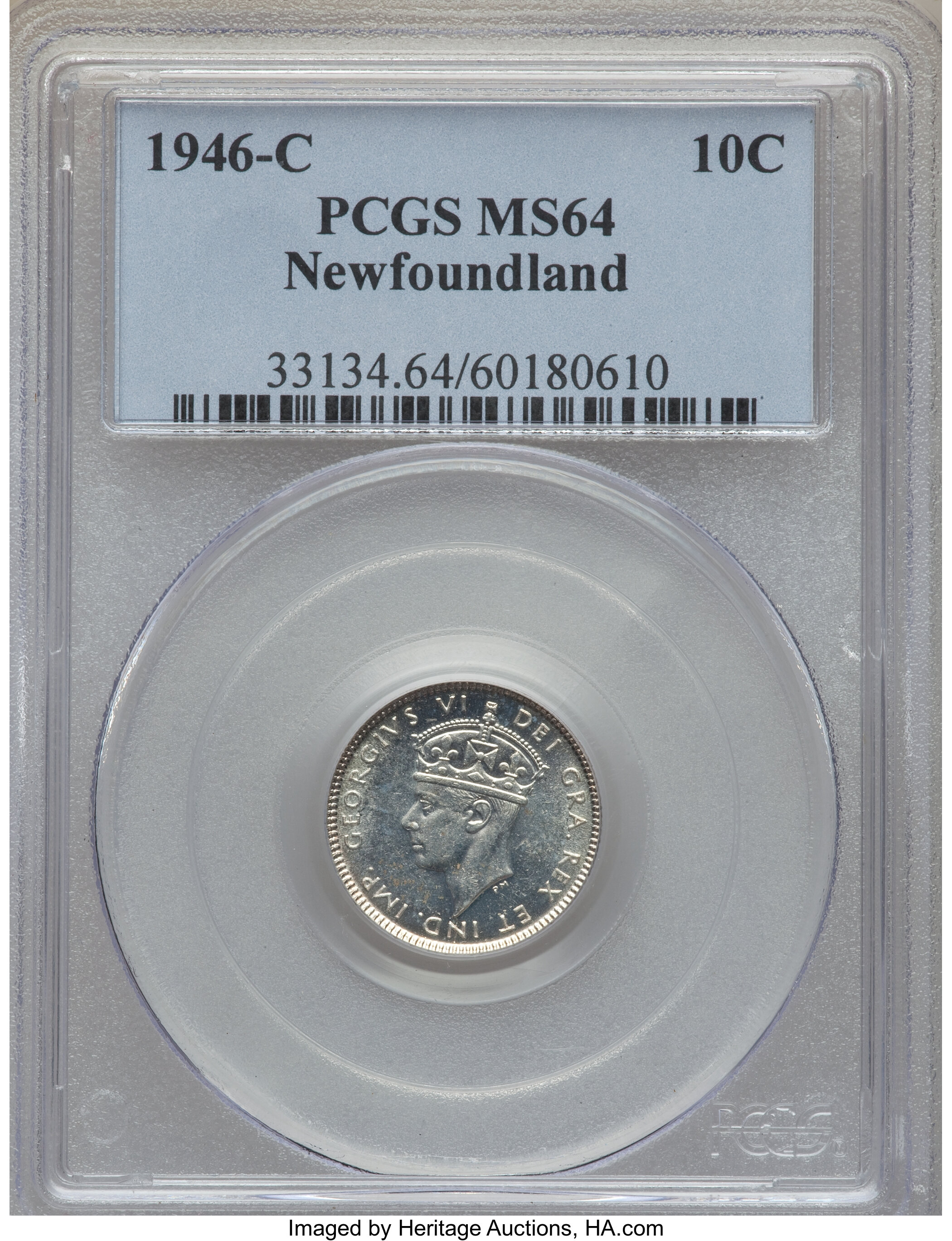 image for: Newfoundland. George VI 10 Cents 1946-C MS64 PCGS