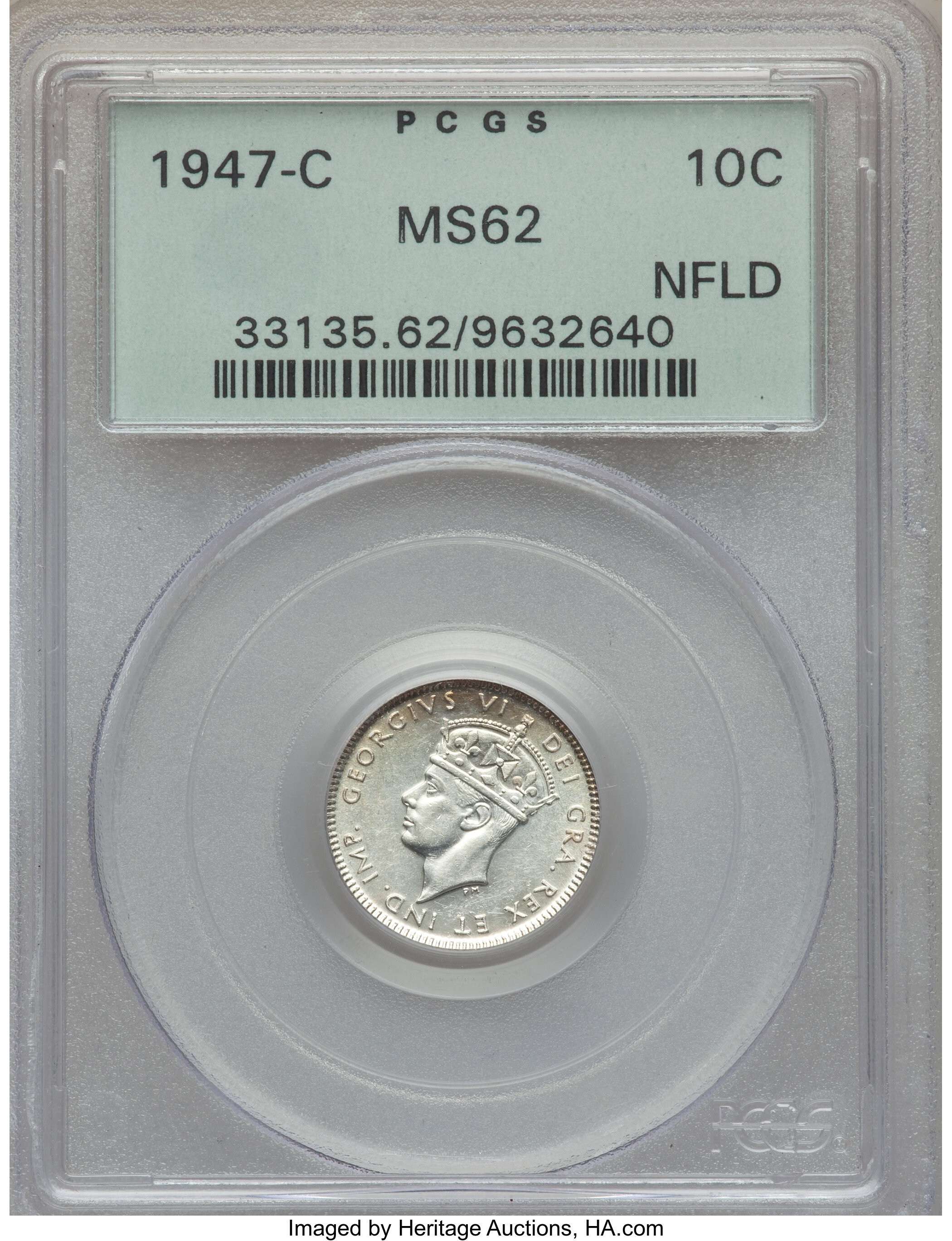 image for: Newfoundland. George VI 10 Cents 1947-C MS62 PCGS