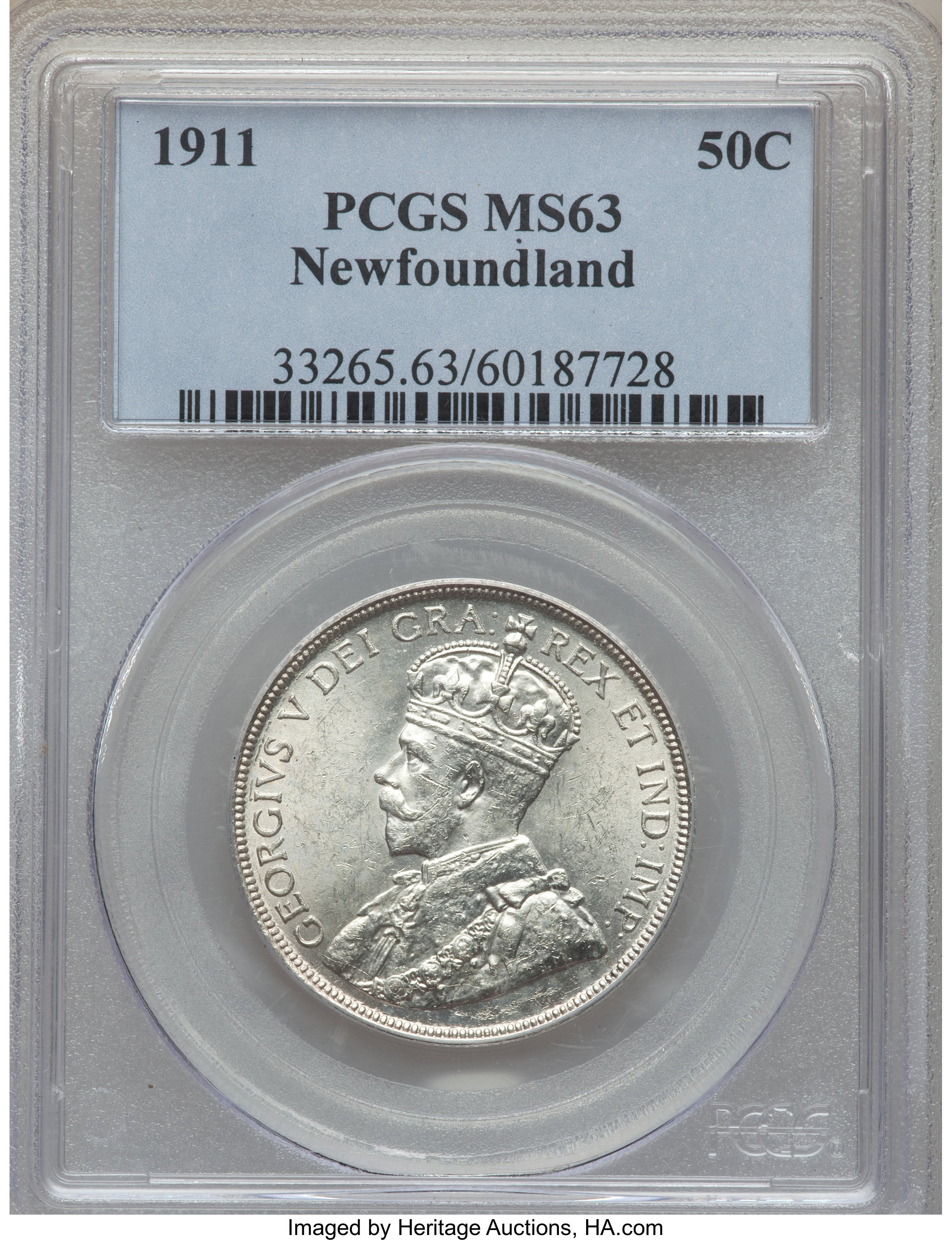 image for: Newfoundland. George V 50 Cents 1911 MS63 PCGS