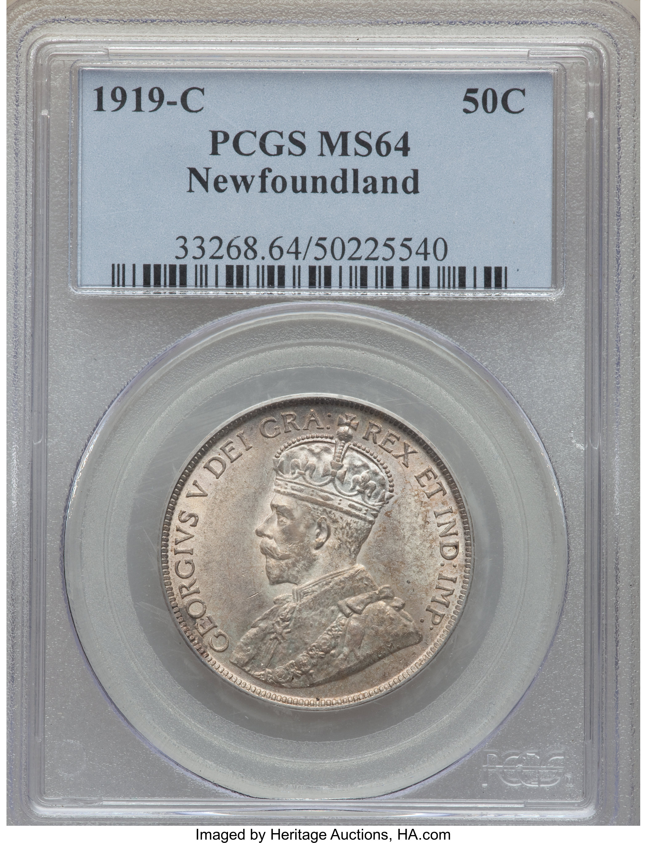 image for: Newfoundland. George V 50 Cents 1919-C MS64 PCGS