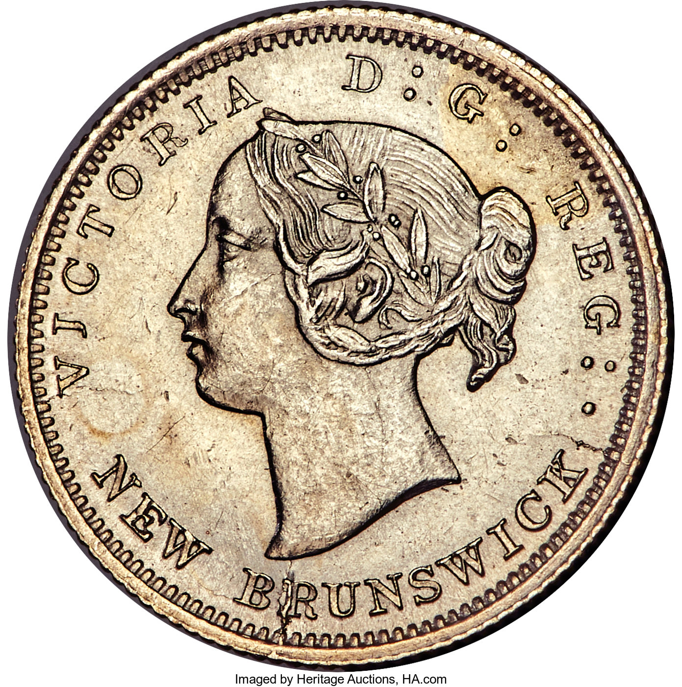 image for: New Brunswick. Victoria 5 Cents "Normal 6" 1864 UNC Details (Cleaned) PCGS
