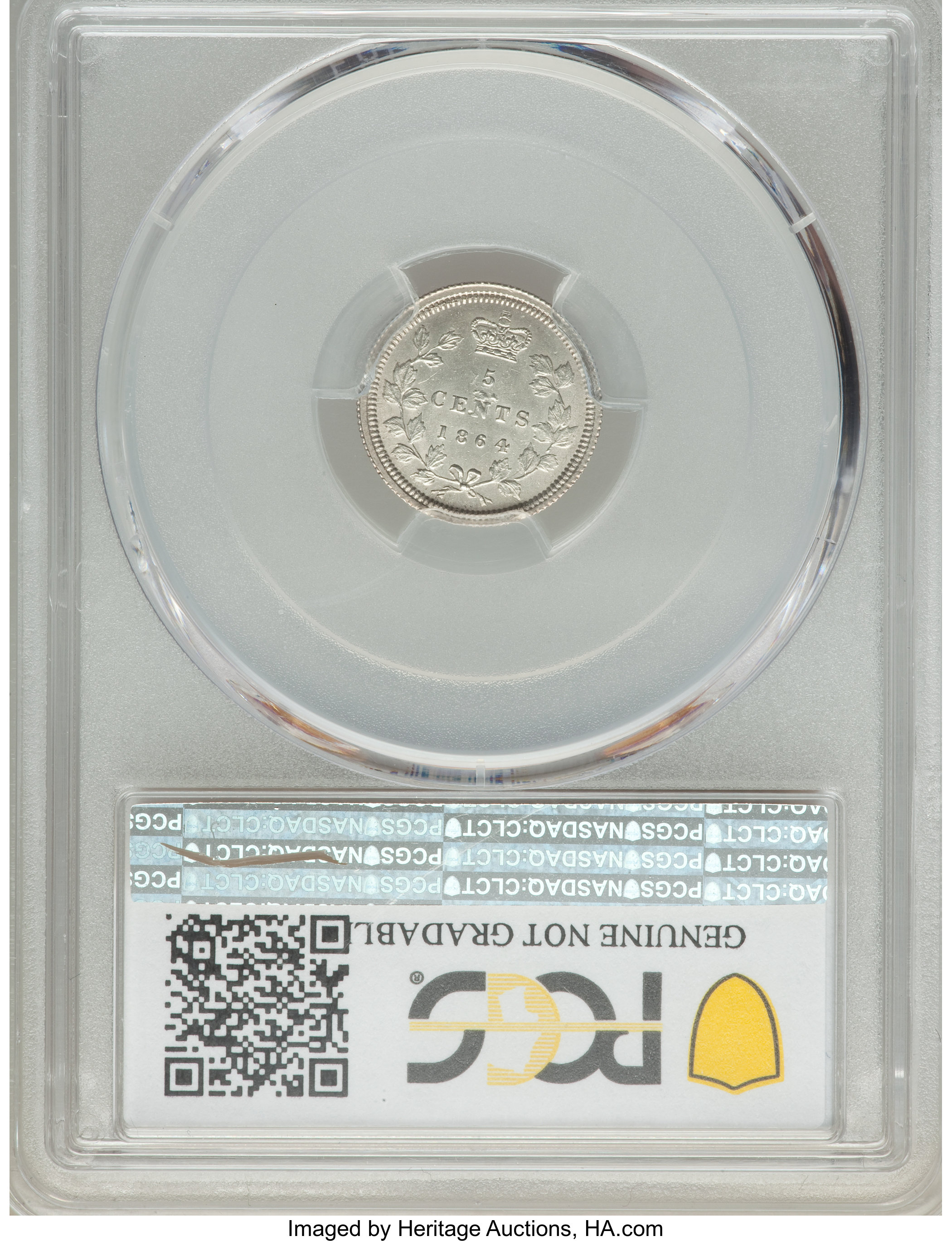 image for: New Brunswick. Victoria 5 Cents "Normal 6" 1864 UNC Details (Cleaned) PCGS