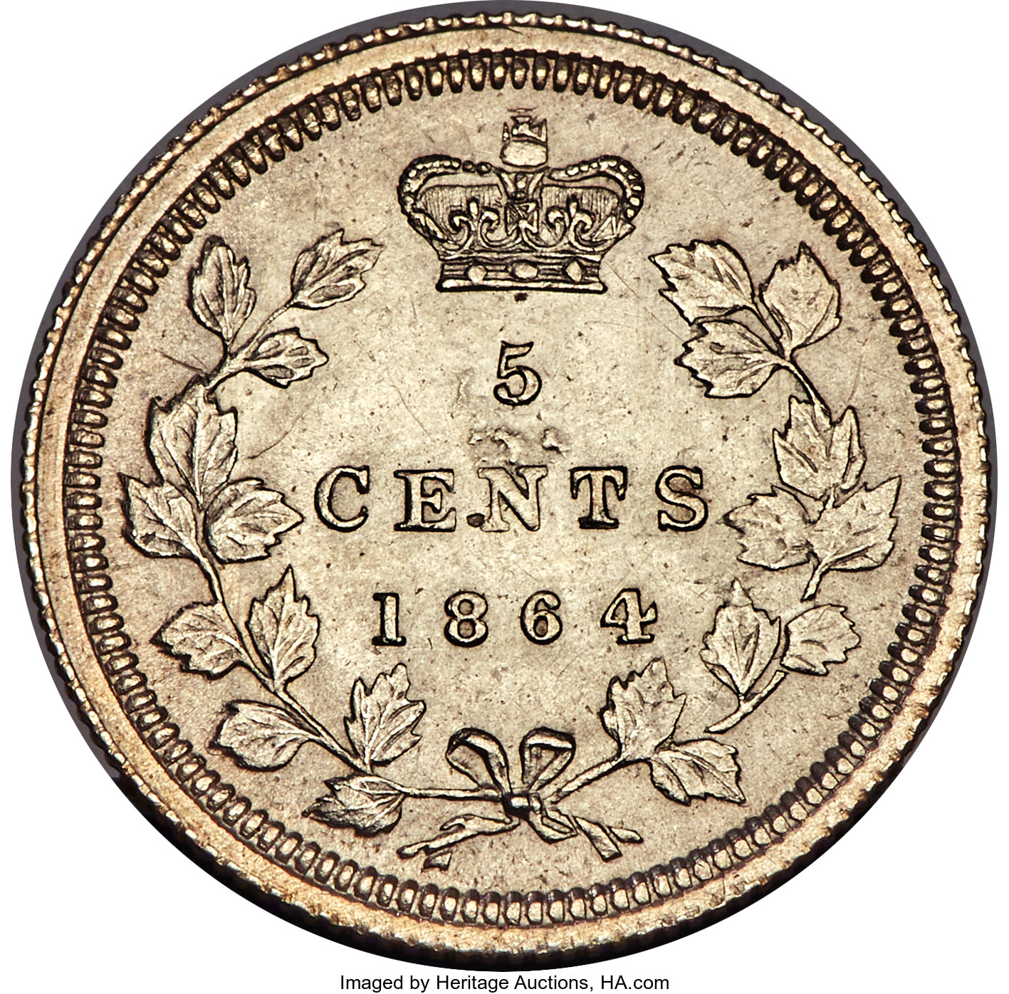 image for: New Brunswick. Victoria 5 Cents "Normal 6" 1864 UNC Details (Cleaned) PCGS