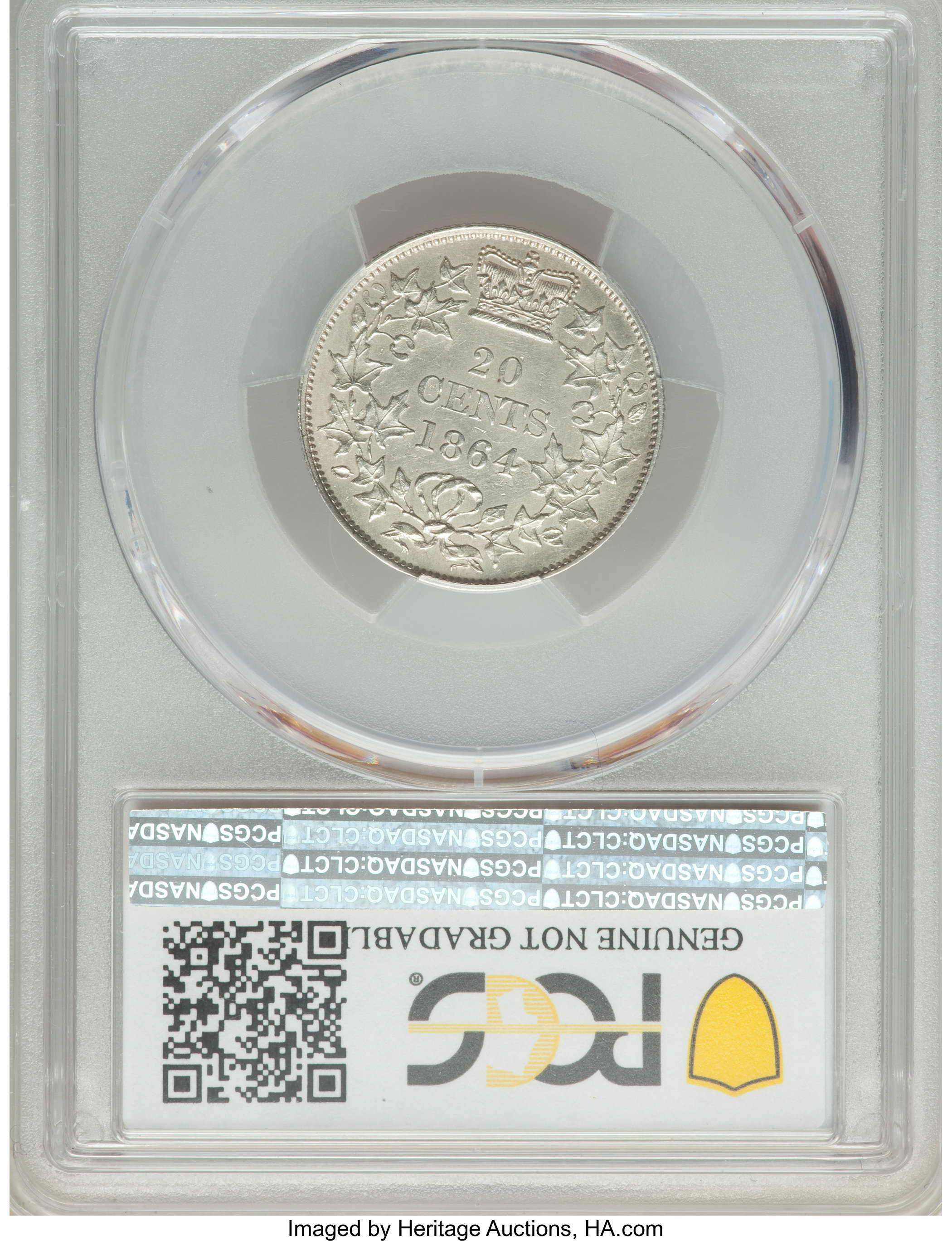 image for: New Brunswick. Victoria 20 Cents 1864 AU Details (Cleaned) PCGS