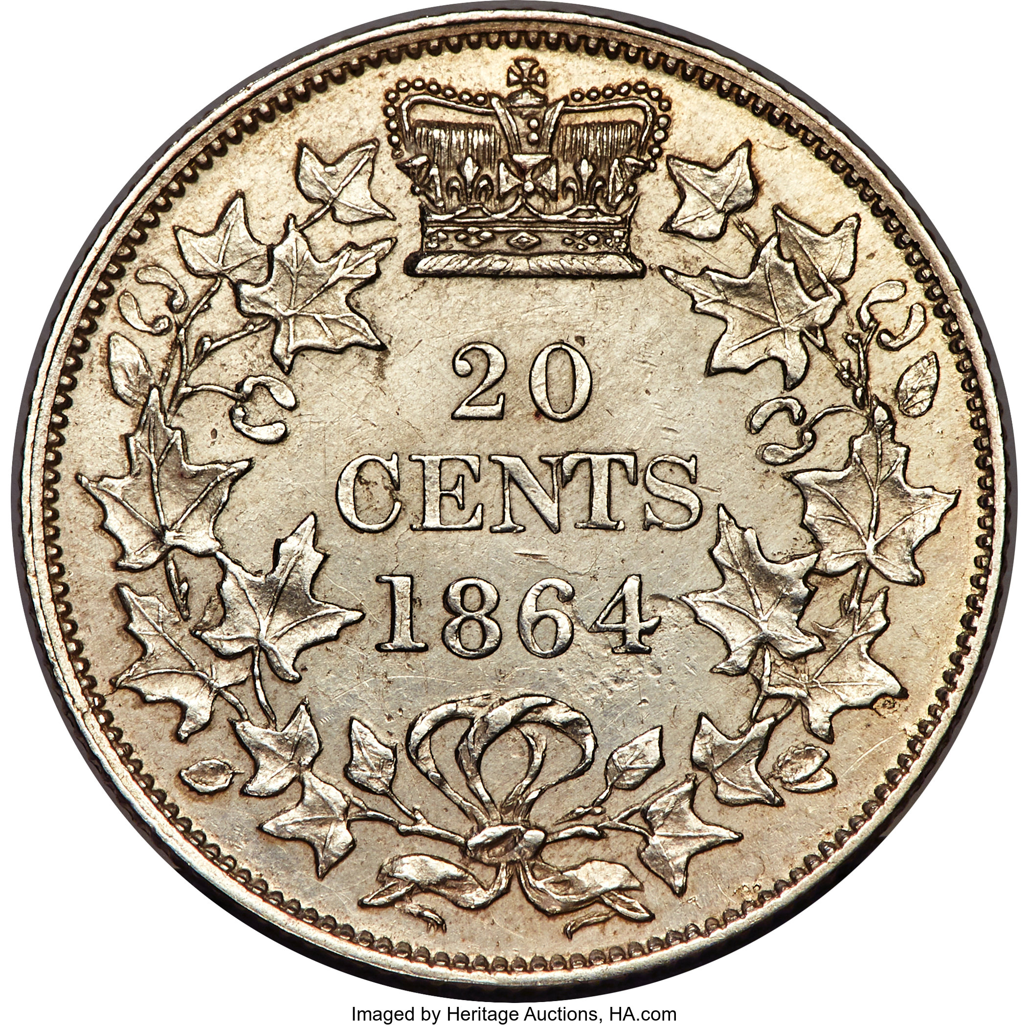 image for: New Brunswick. Victoria 20 Cents 1864 AU Details (Cleaned) PCGS