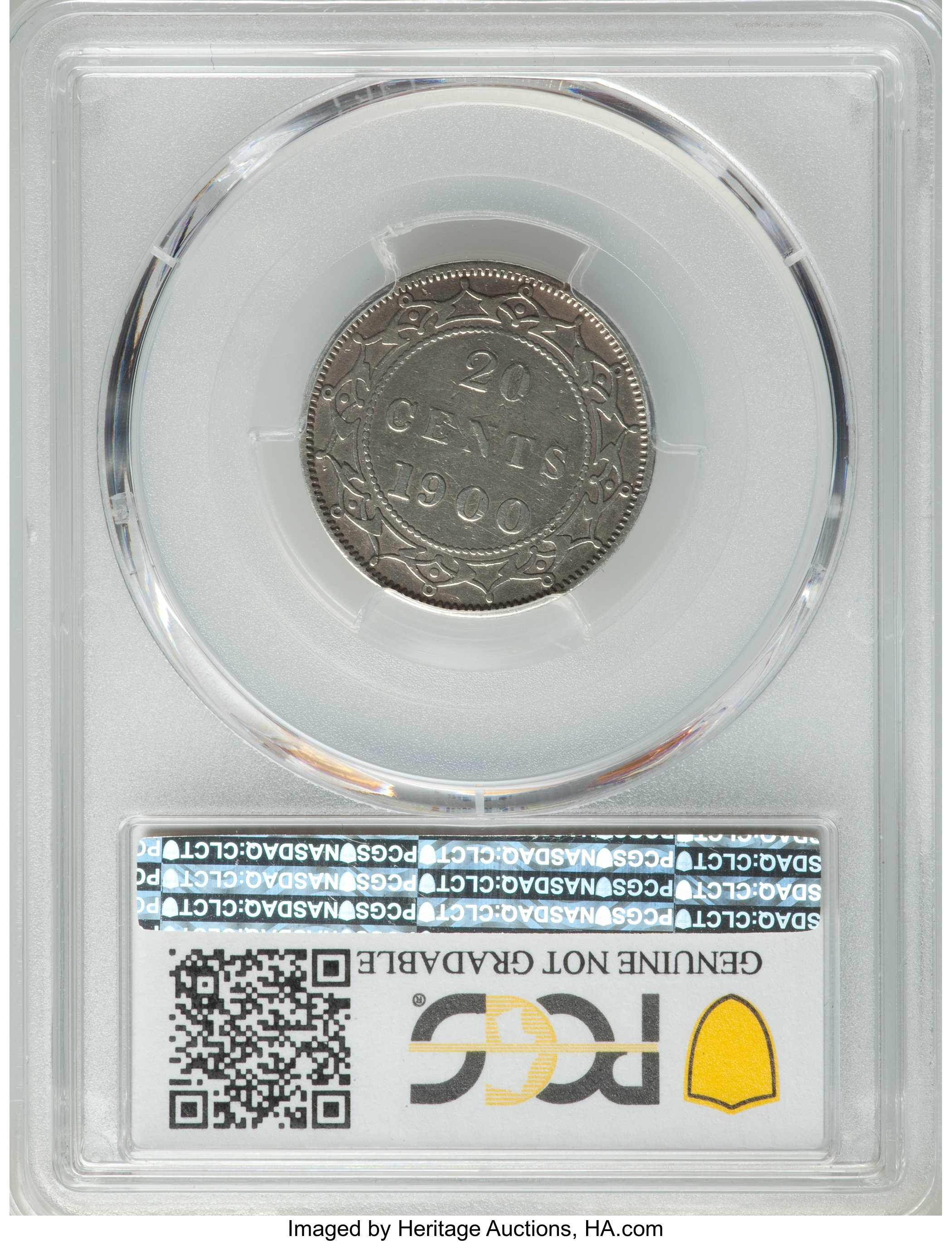 image for: Newfoundland. Victoria 20 Cents 1900 VF Details (Harshly Cleaned) PCGS