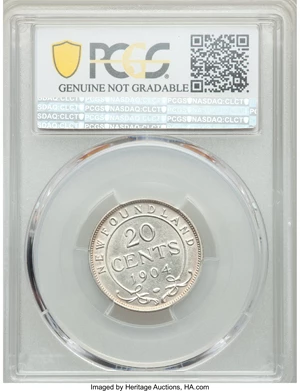 image for: Newfoundland. Edward VII 20 Cents 1904-H AU Details (Cleaned) PCGS