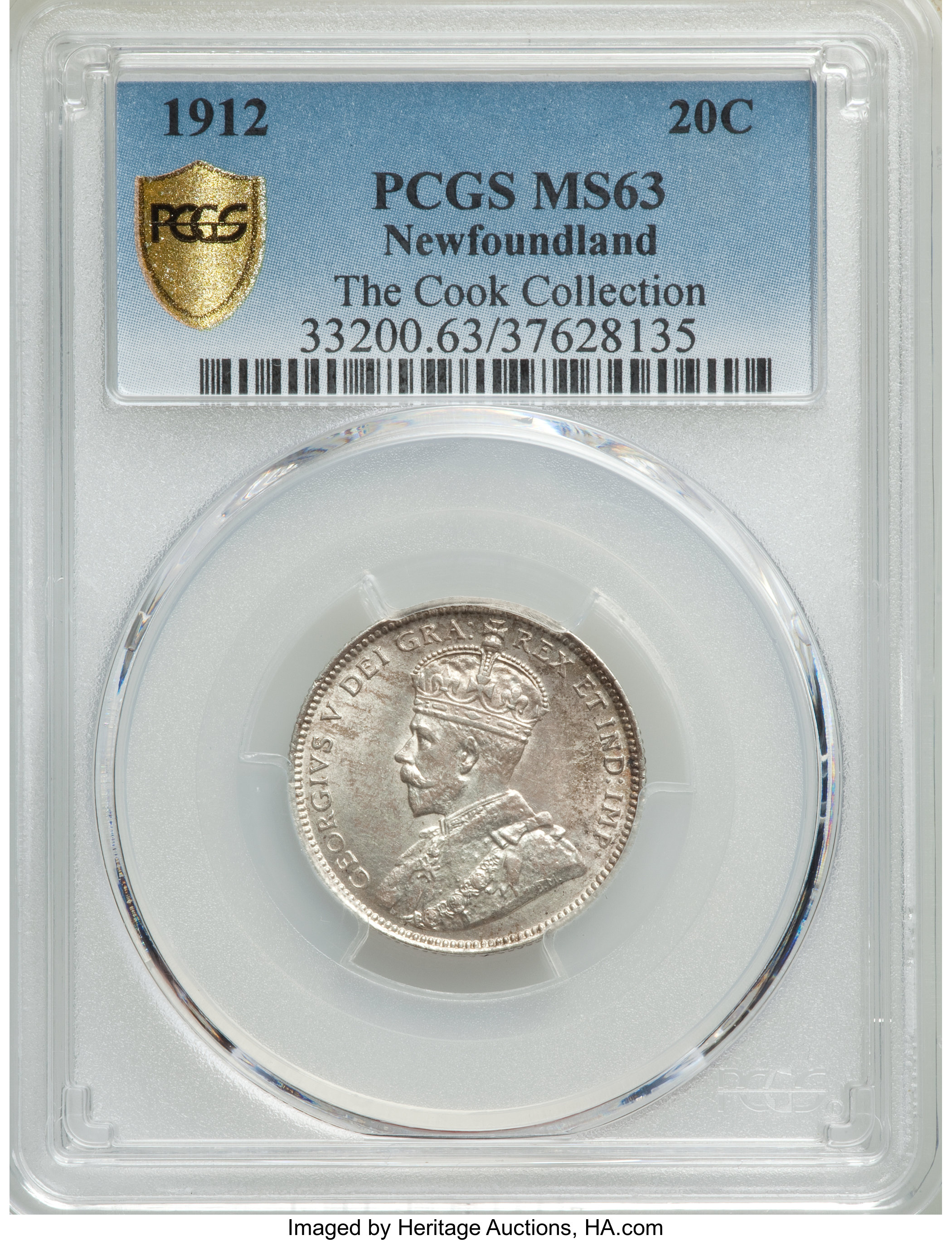 image for: Newfoundland. George V 20 Cents 1912 MS63 PCGS