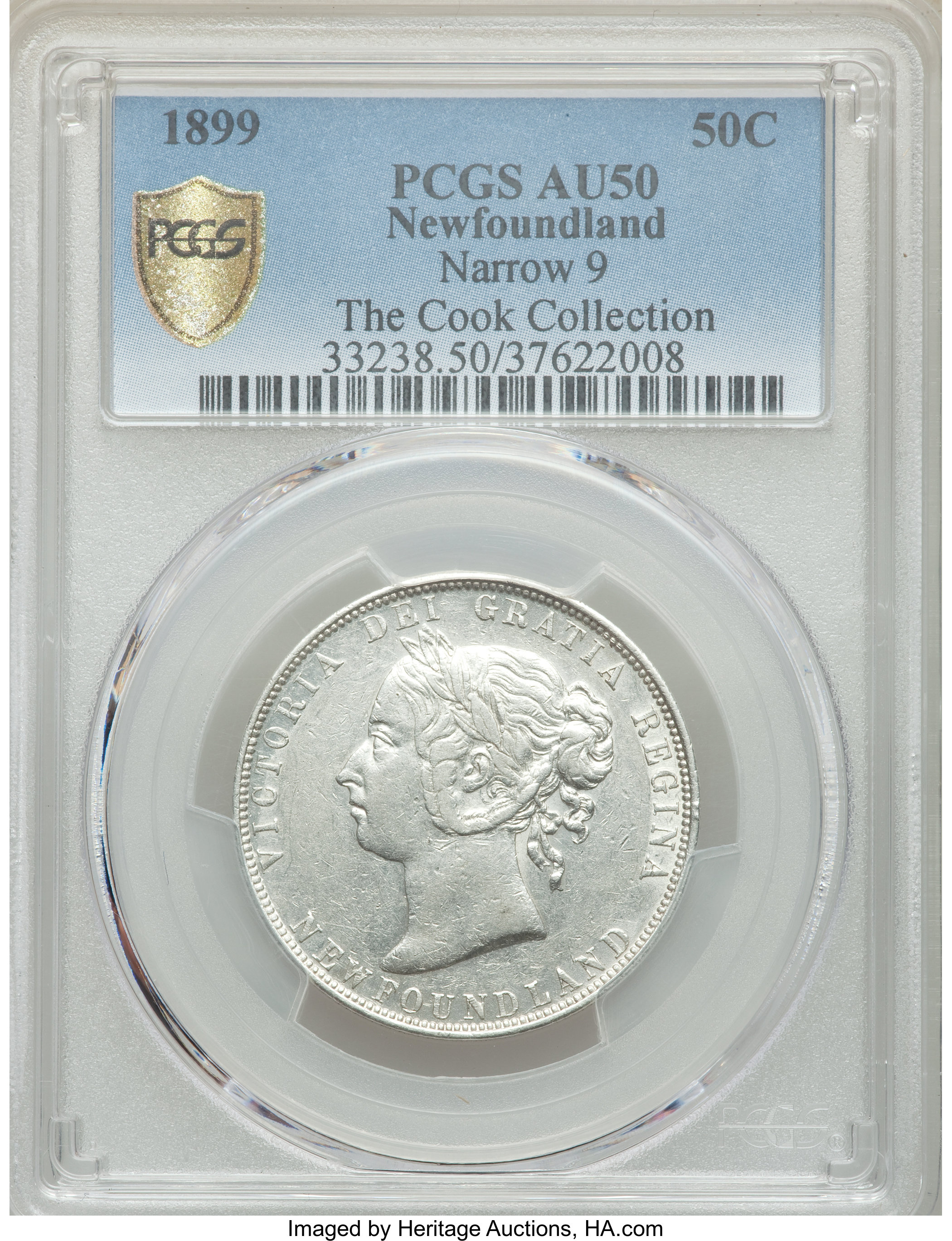 image for: Newfoundland. Victoria "Narrow 9" 50 Cents 1899 AU50 PCGS