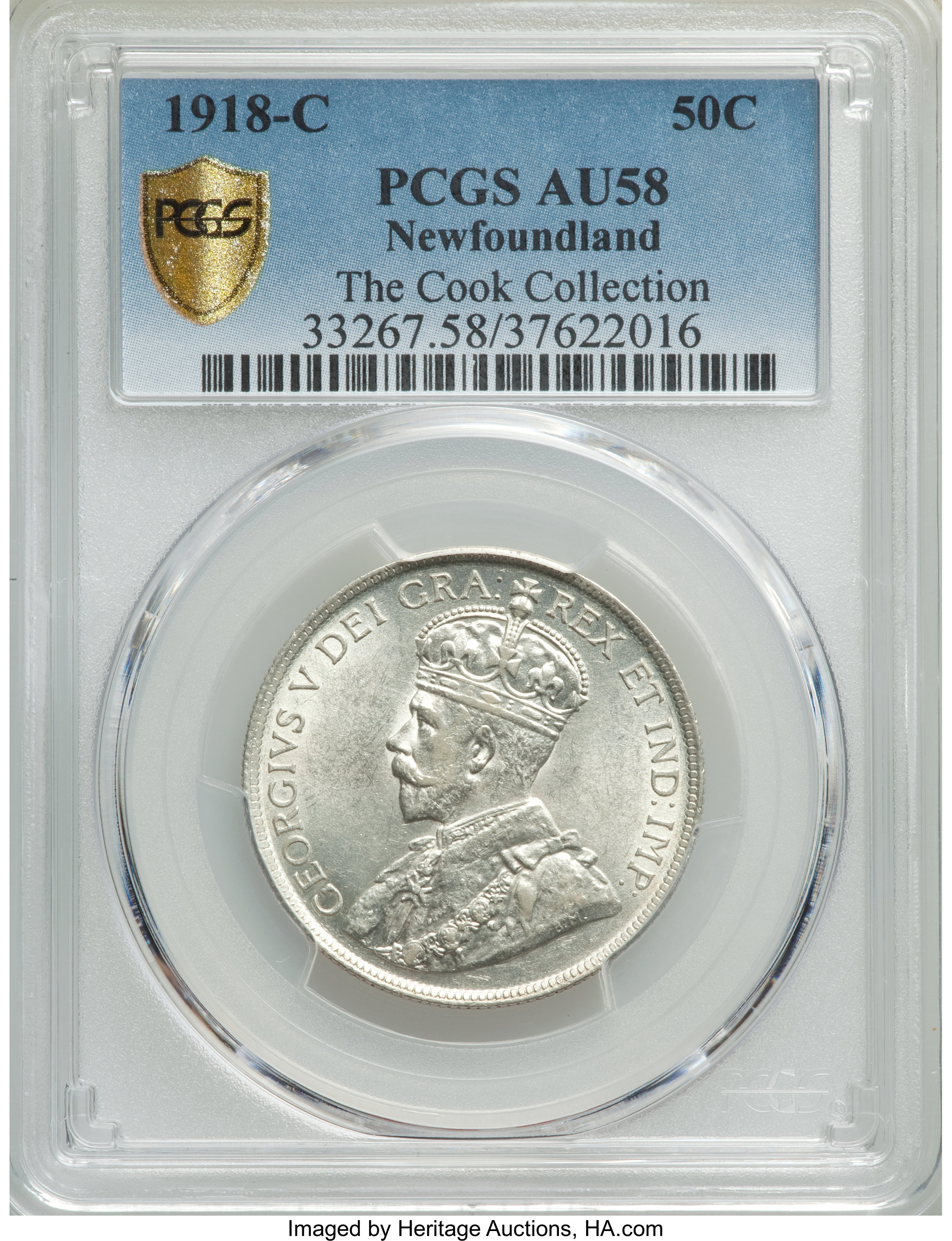 image for: Newfoundland. George V 50 Cents 1918-C AU58 PCGS