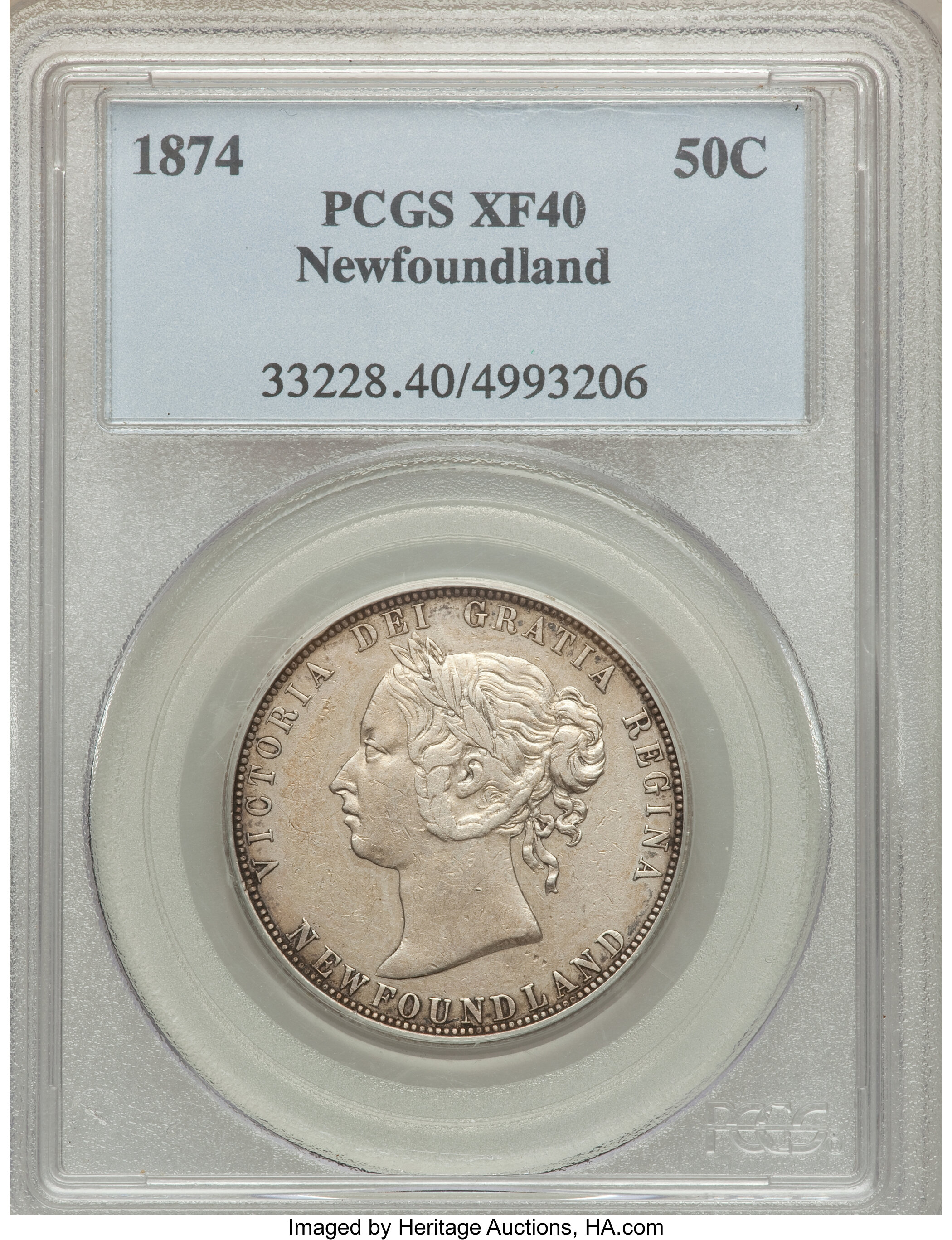 image for: Newfoundland. Victoria 50 Cents 1874 XF40 PCGS