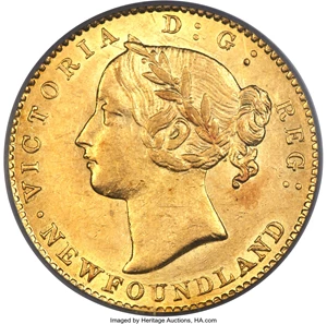 image for: Newfoundland. Victoria gold 2 Dollars 1870 AU55 PCGS