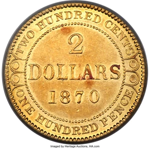 image for: Newfoundland. Victoria gold 2 Dollars 1870 AU55 PCGS