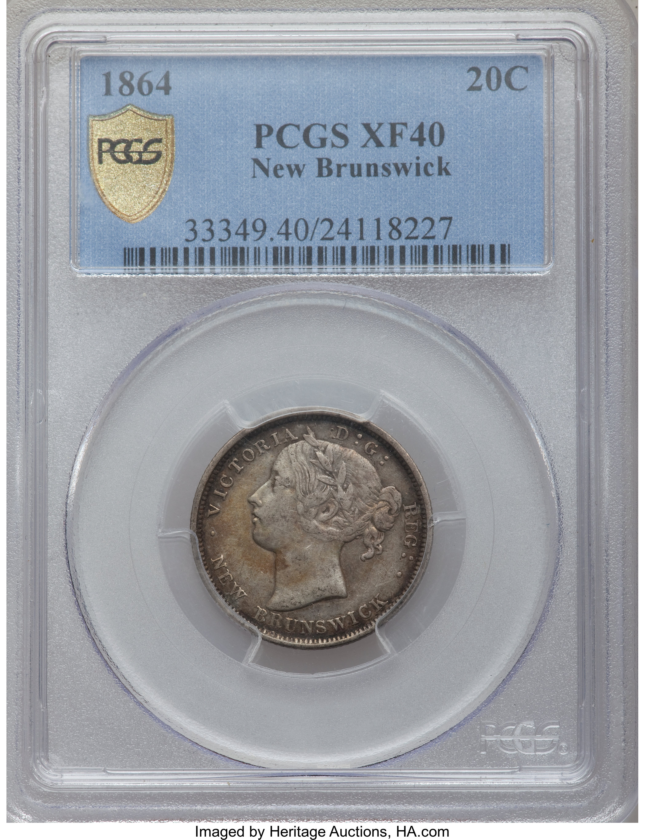 image for: New Brunswick. Victoria 20 Cents 1864 XF40 PCGS