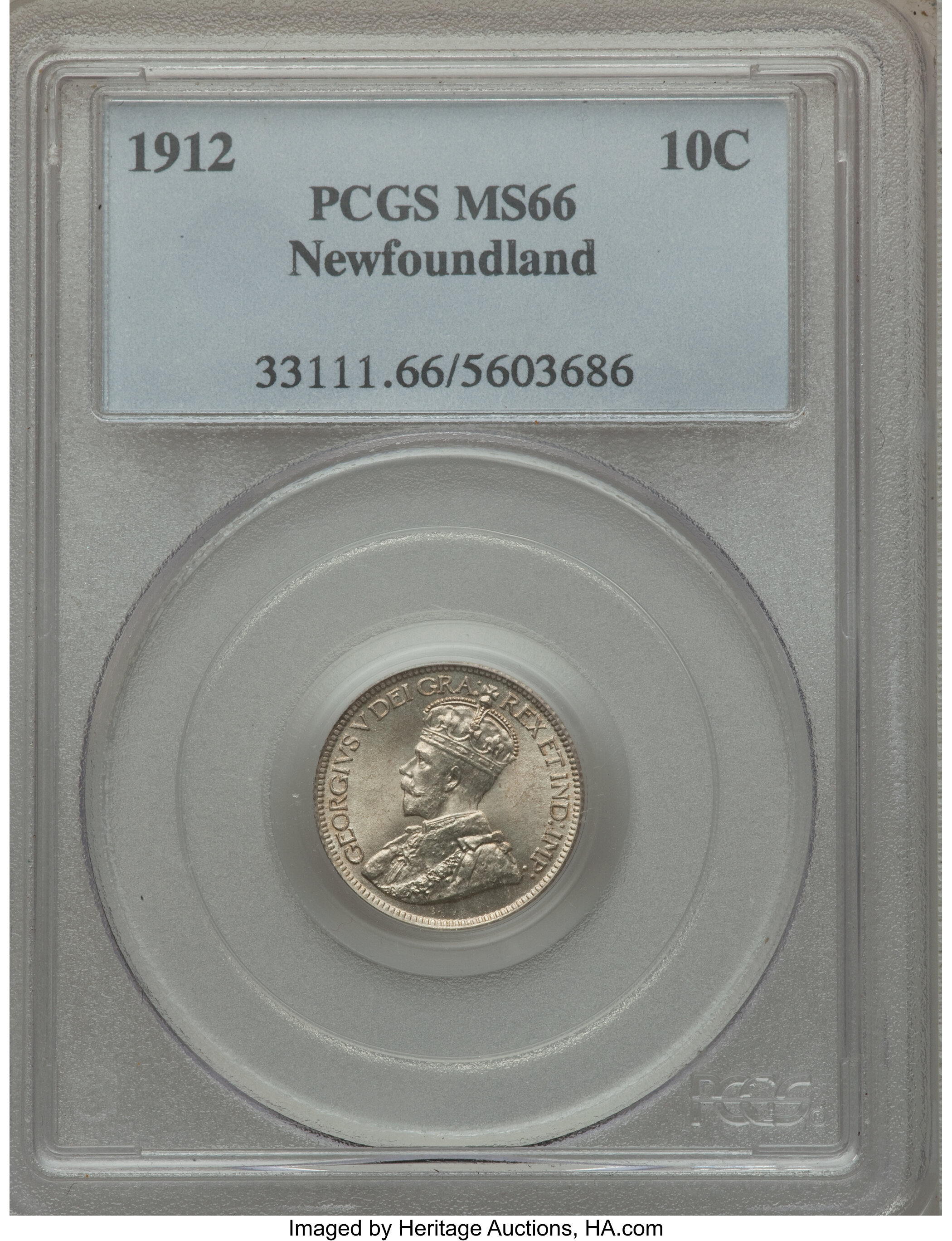 image for: Newfoundland. George V 10 Cents 1912 MS66 PCGS