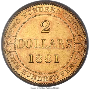 image for: Newfoundland. Victoria gold 2 Dollars 1881 AU55 PCGS