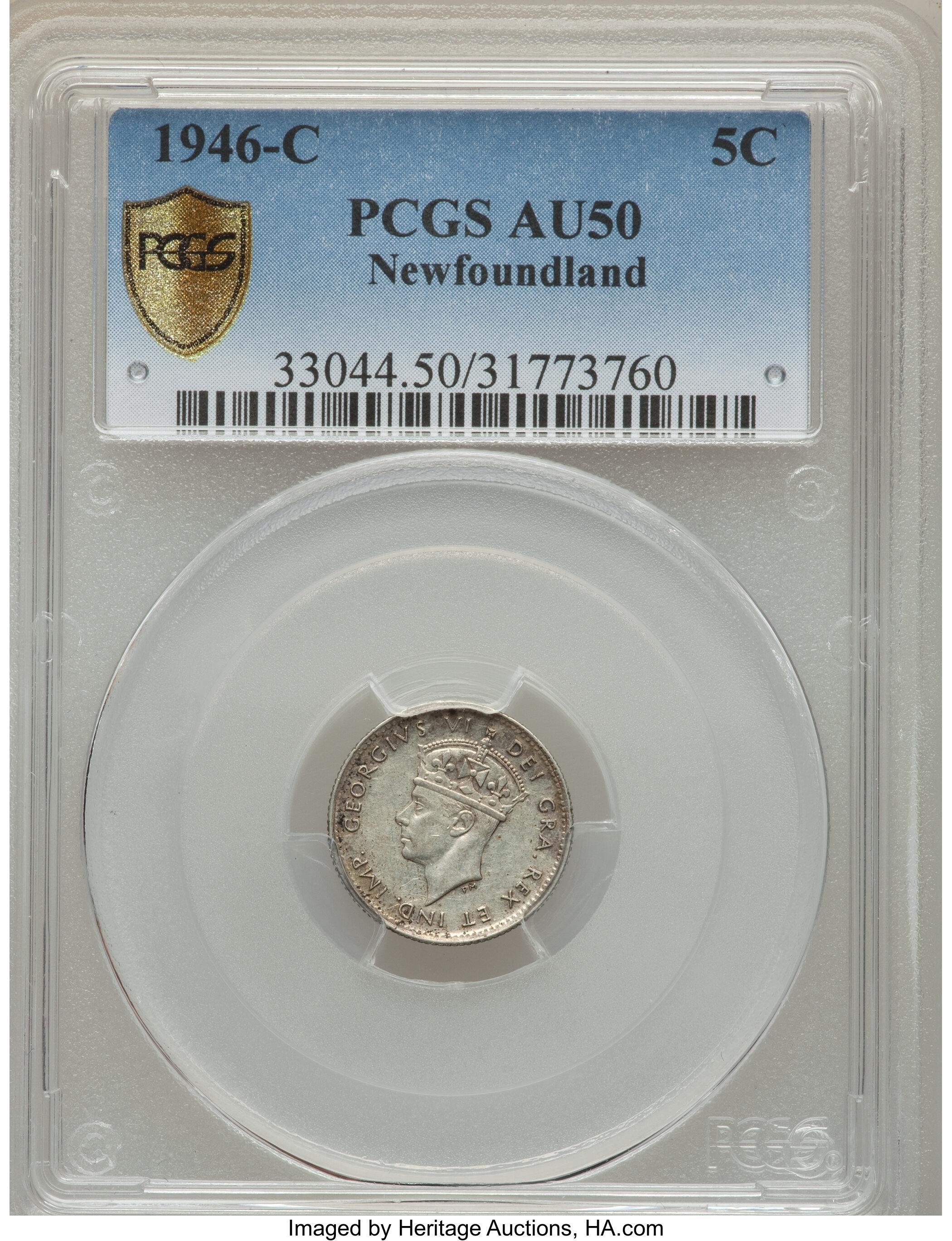 image for: Newfoundland. George VI 5 Cents 1946-C AU50 PCGS