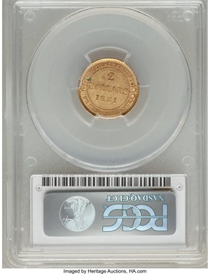 image for: Newfoundland. Victoria gold 2 Dollars 1881 AU58 PCGS
