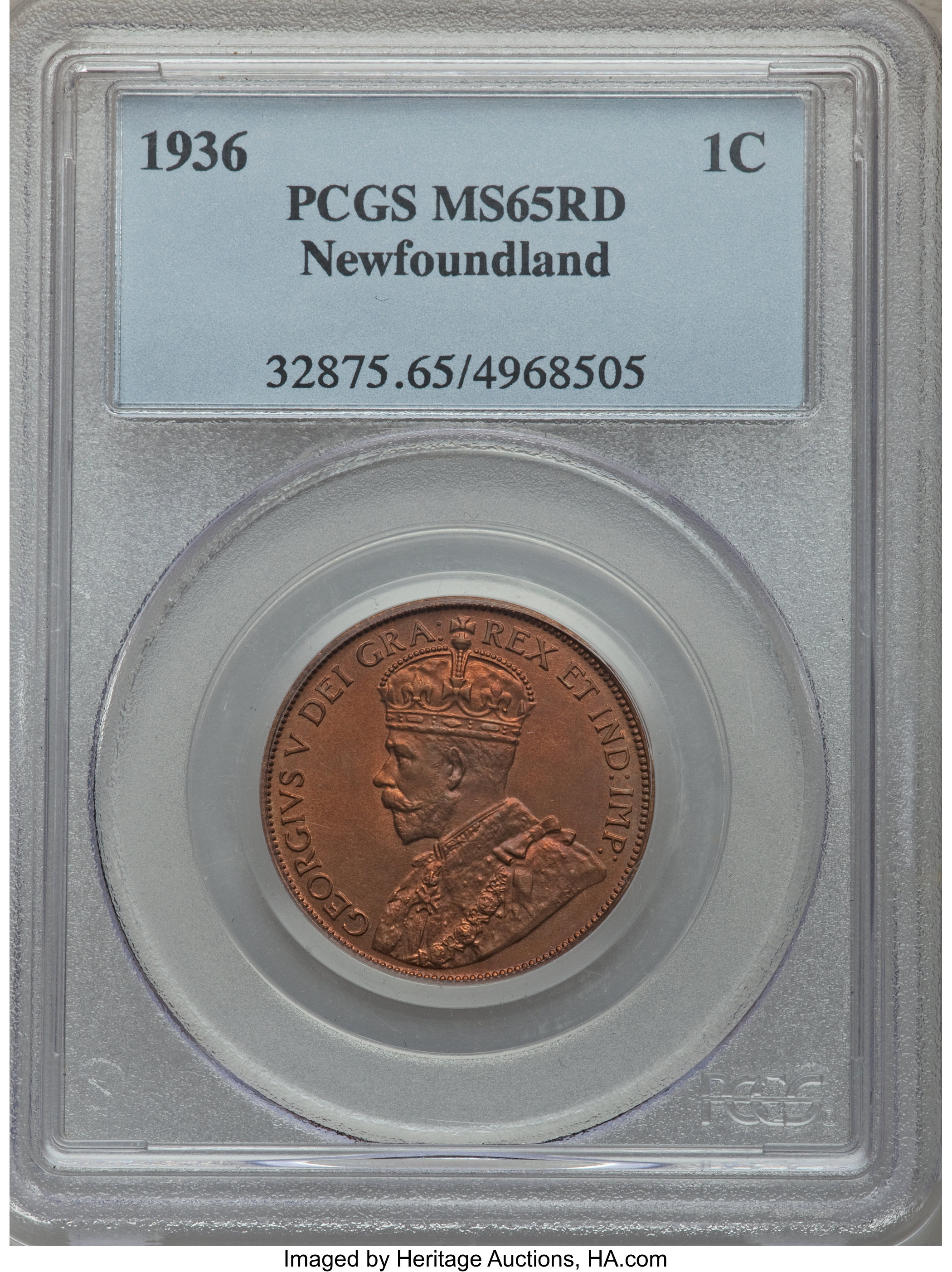 image for: Newfoundland. George V Cent 1936 MS65 Red PCGS