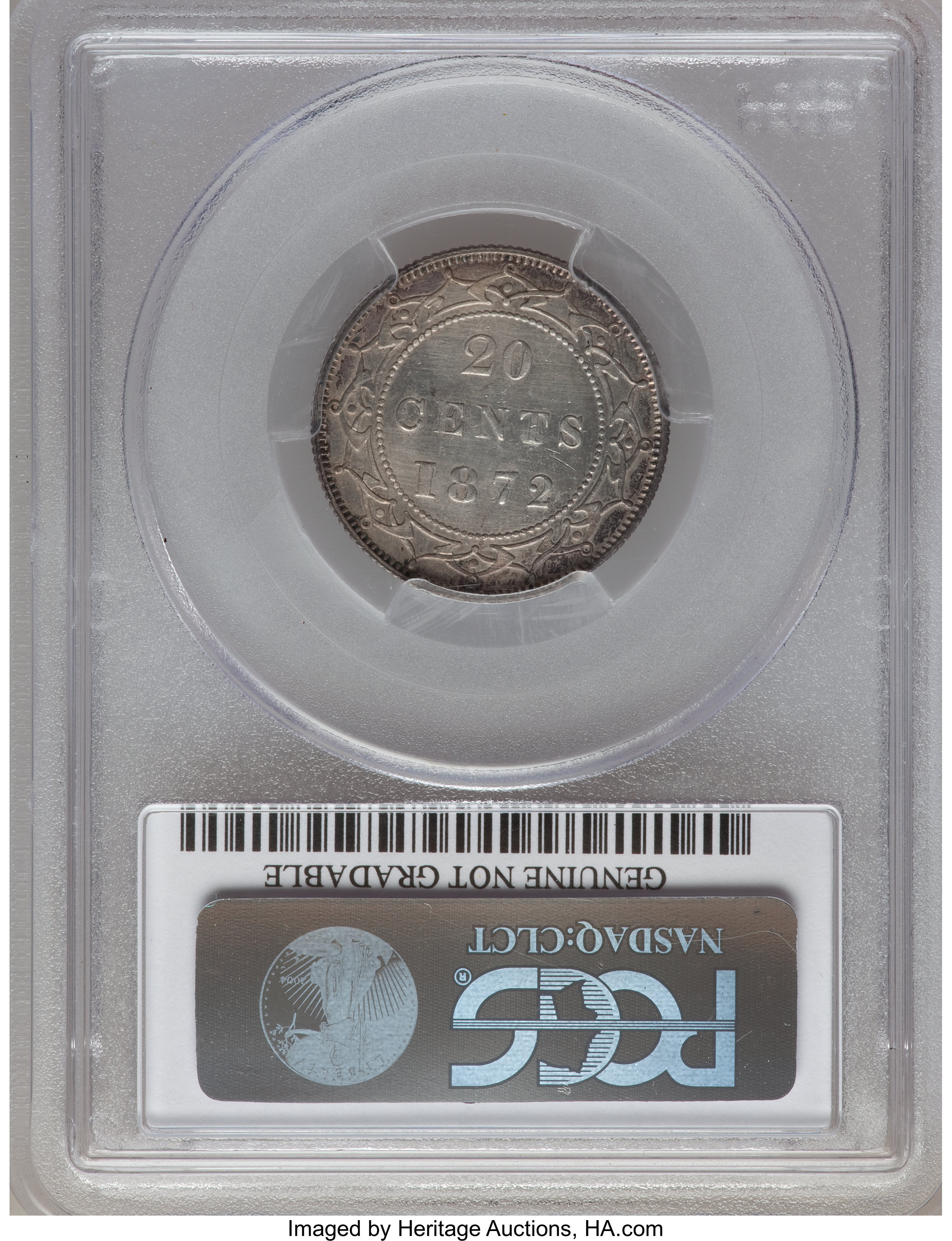 image for: Newfoundland. Victoria 20 Cents 1872-H AU Details (Cleaning) PCGS