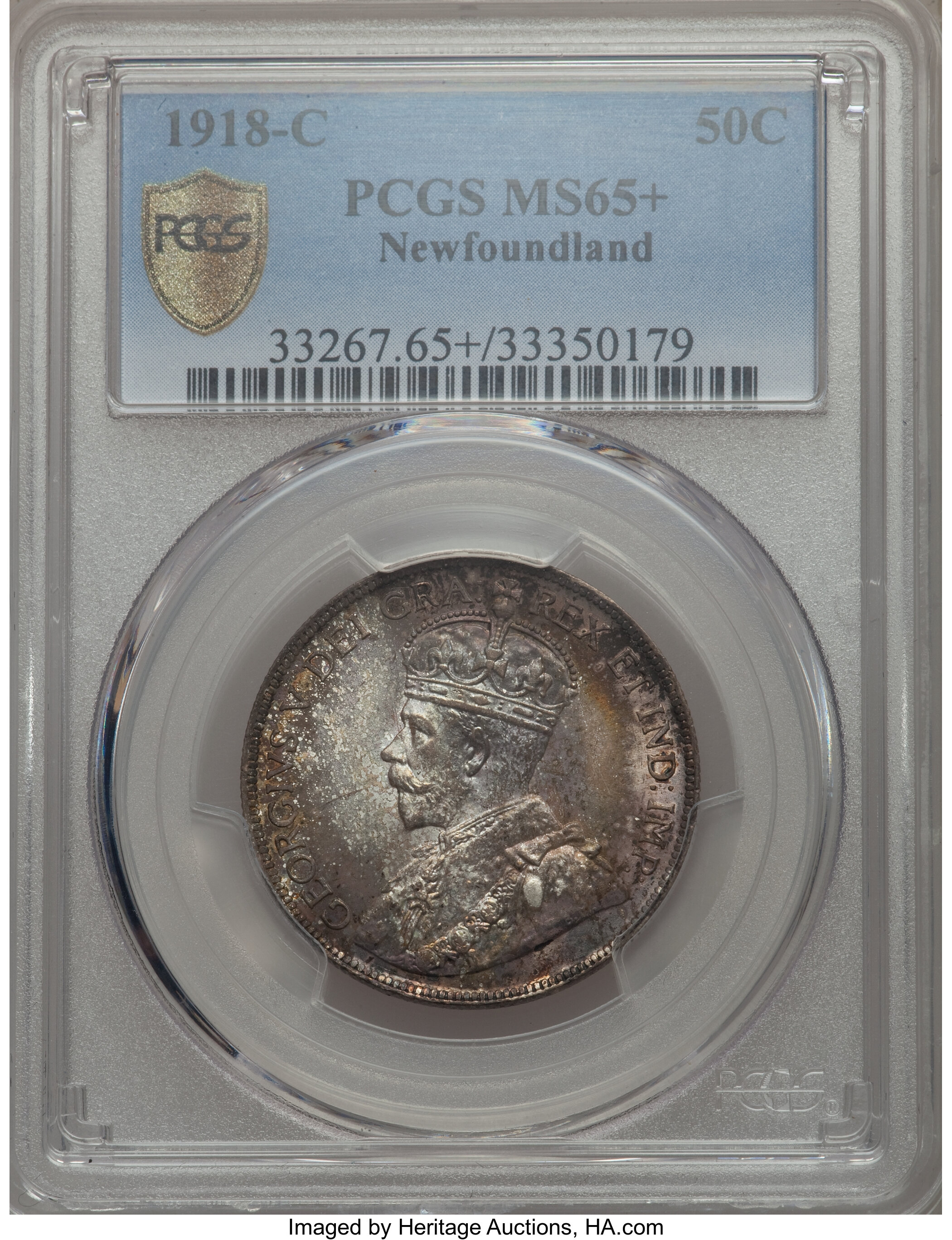 image for: Newfoundland. George V 50 Cents 1918-C MS65+ PCGS