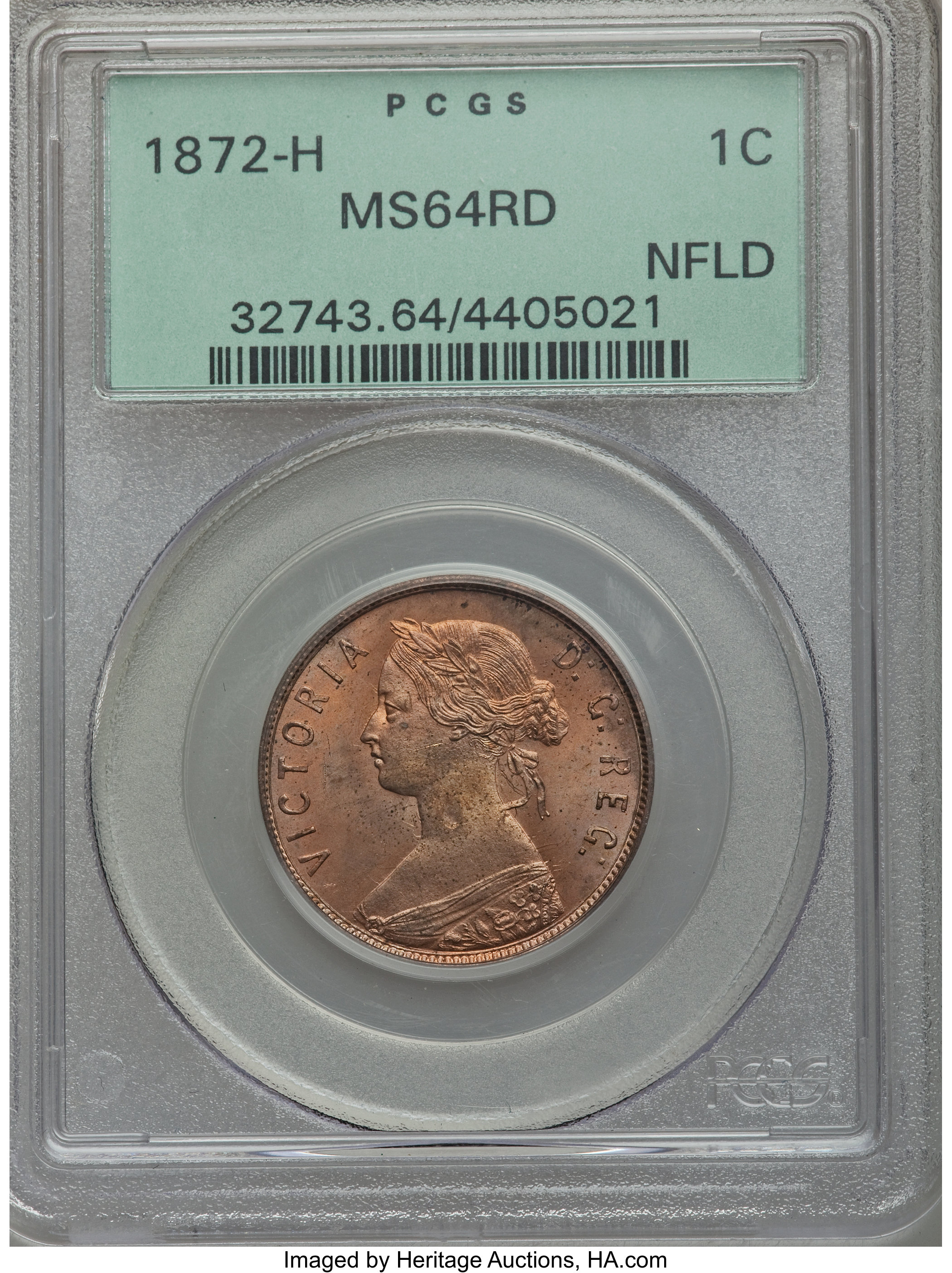 image for: Newfoundland. Victoria Large Cent 1872-H MS64 Red PCGS