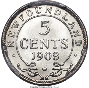 image for: Newfoundland. Edward VII 5 Cents 1908 MS64 PCGS